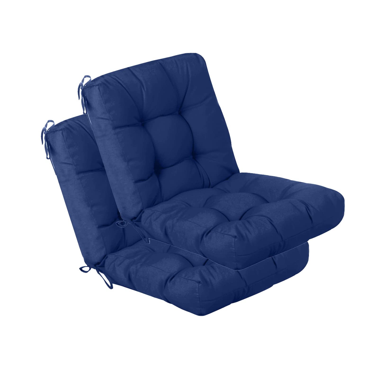 QILLOWAY Outdoor Chair Cushions Set of 2 - Tufted Seat & Back Pillows for Patio Furniture, Water-Resistant Navy Blue Cushions - Perfect for Spring & Summer Use on Deck Chairs, Porch Swings, and Poolside Lounging