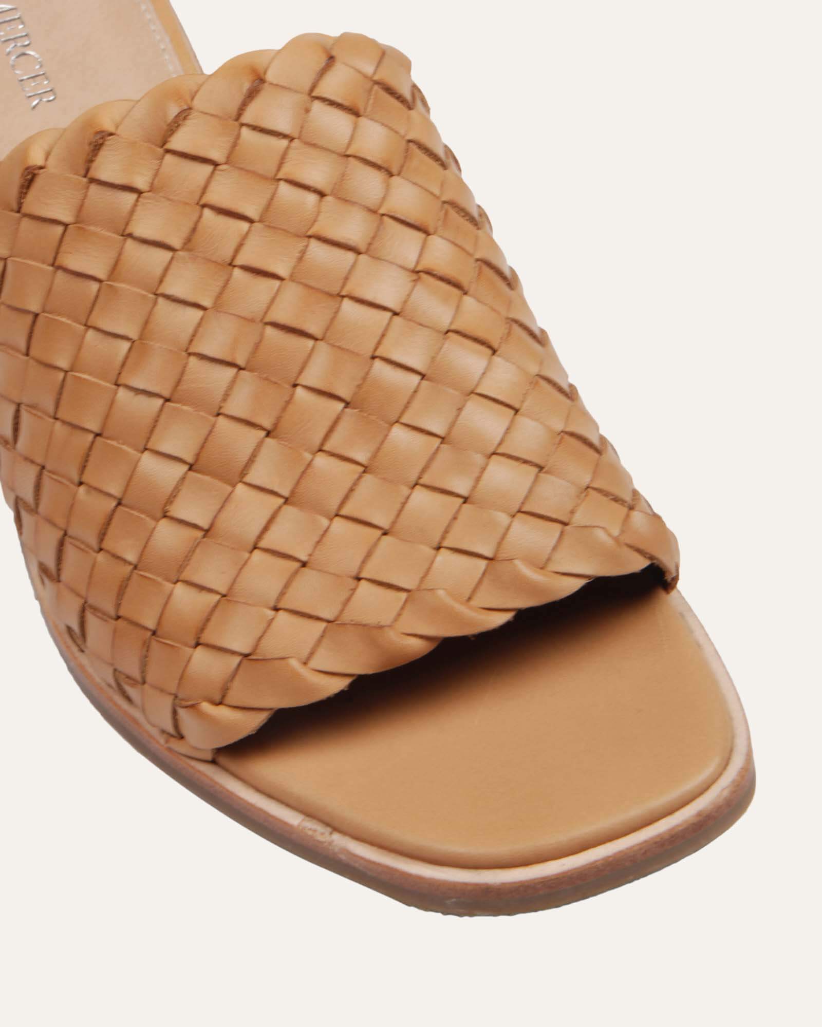 WHALER Women's Mid Heel Sandals - Genuine Tan Leather Comfortable Summer Dress Shoes for Beach, Wedding & Casual Outings