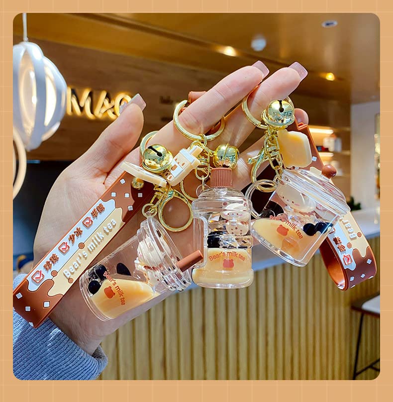 HSYHERE Floating Milk Tea Brown Bear Keychain - Cute Lucky Charm Keyring for Men & Women - Perfect Gift for Tea Lovers, Office Decor, Bag Accessory
