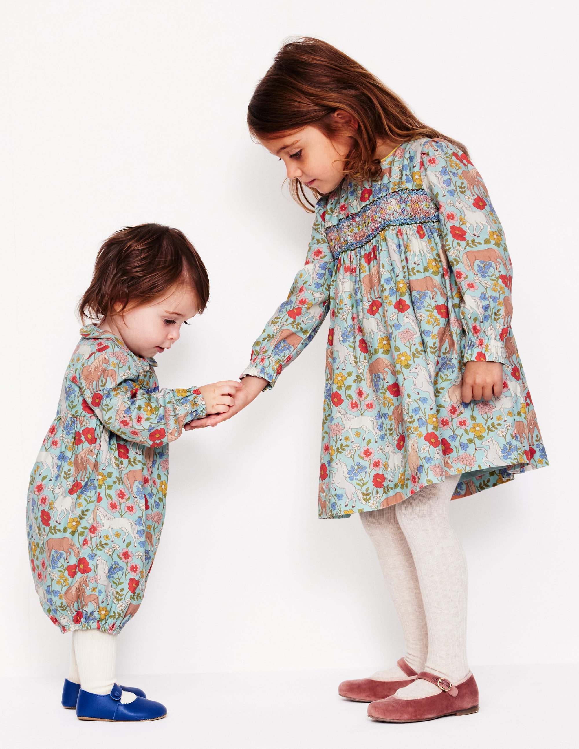 Bess Cosy Smocked Dress for Women - Blue Frost Pony Floral Print Summer Dress - Perfect for Beach Vacations, Garden Parties & Casual Outings