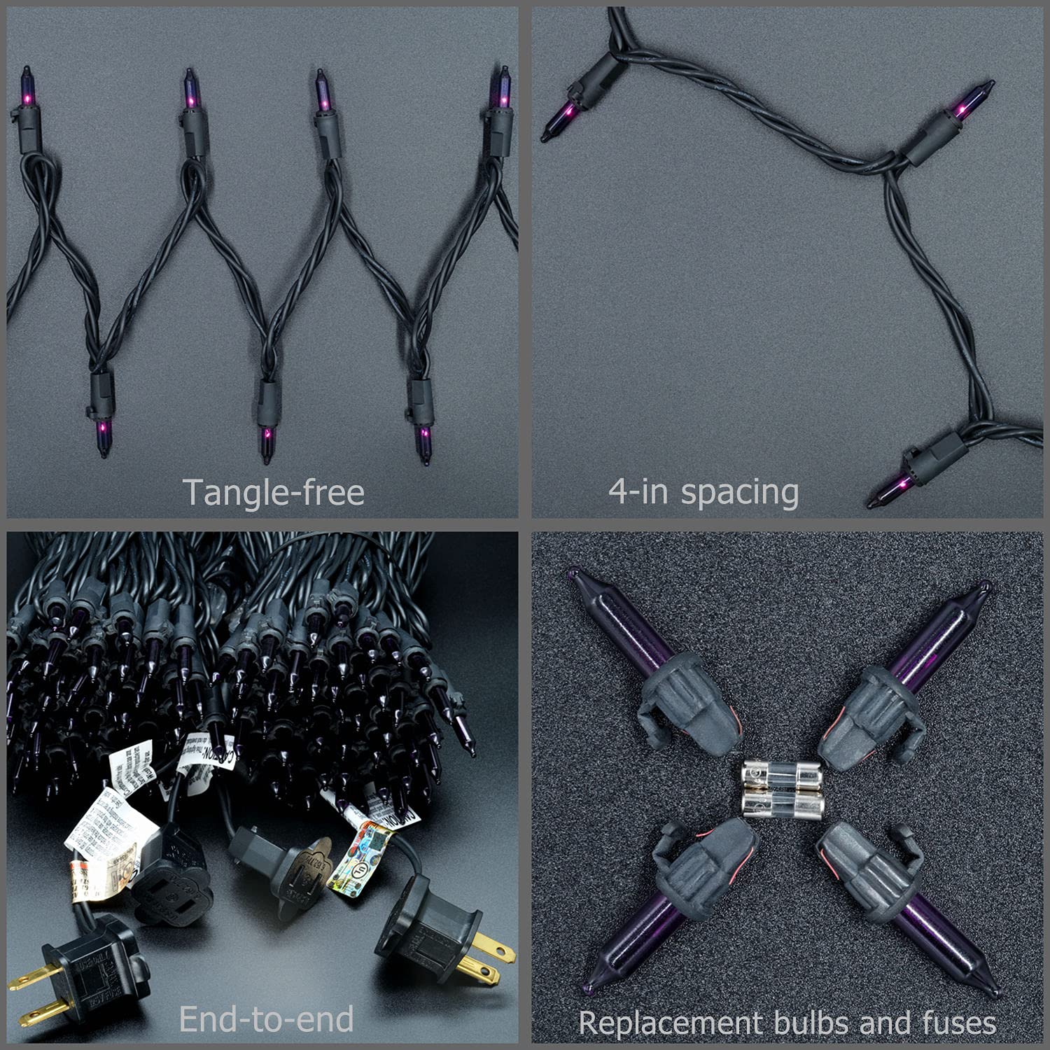 YULETIME 66ft 200-Count Purple Halloween String Lights with Black Wire - UL Certified Christmas Lights, 2 Pack (33ft 100-Count Each) - Perfect for Indoor/Outdoor Halloween Decor, Christmas Tree Lighting & Party Decorations