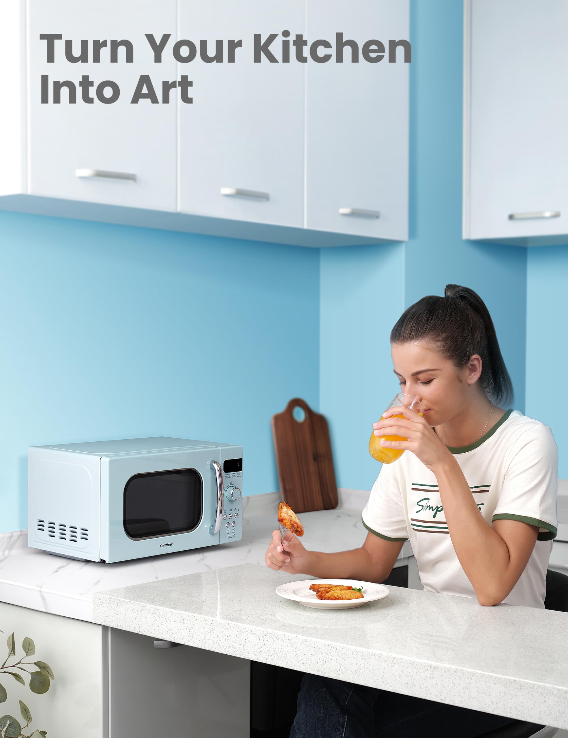 COMFEE' Retro Small Microwave Oven 0.7 Cu Ft - Compact 700W Countertop Microwave with 9 Preset Menus, Position-Memory Turntable & Mute Function - Perfect for Dorms, Apartments & Small Kitchens - AM720C2RA-G in Green