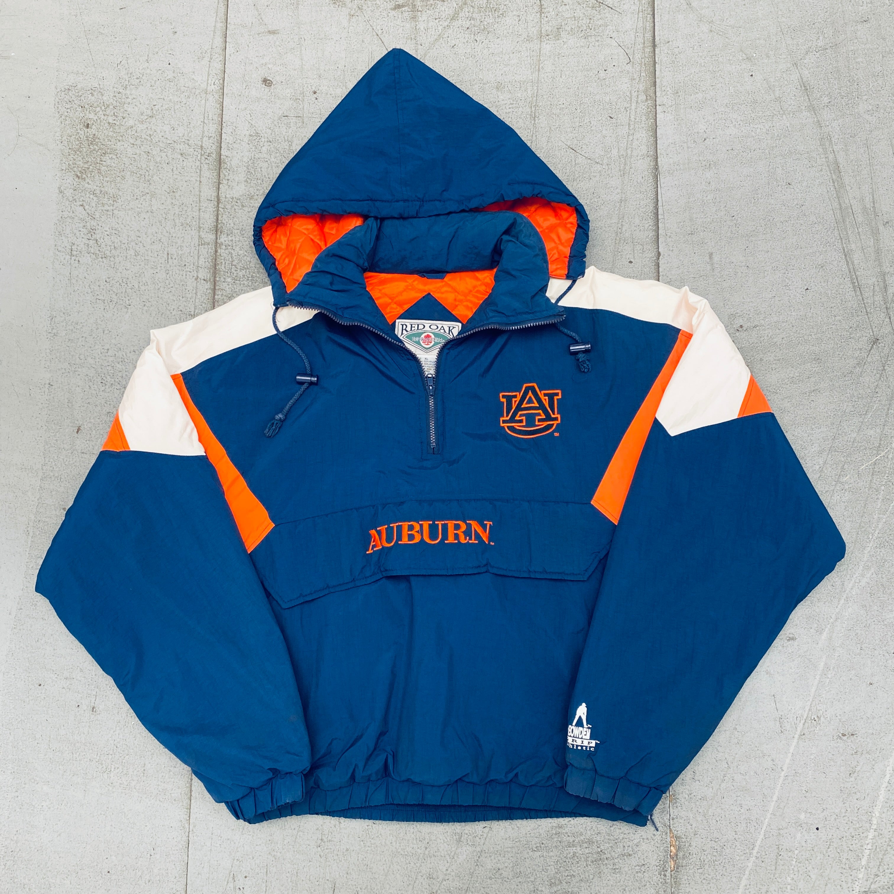 1990's Auburn Tigers 1/4 Zip Reverse Embroidered Script Spellout Jacket - Vintage College Football Pullover (L/XL) for Game Day & Alumni Events