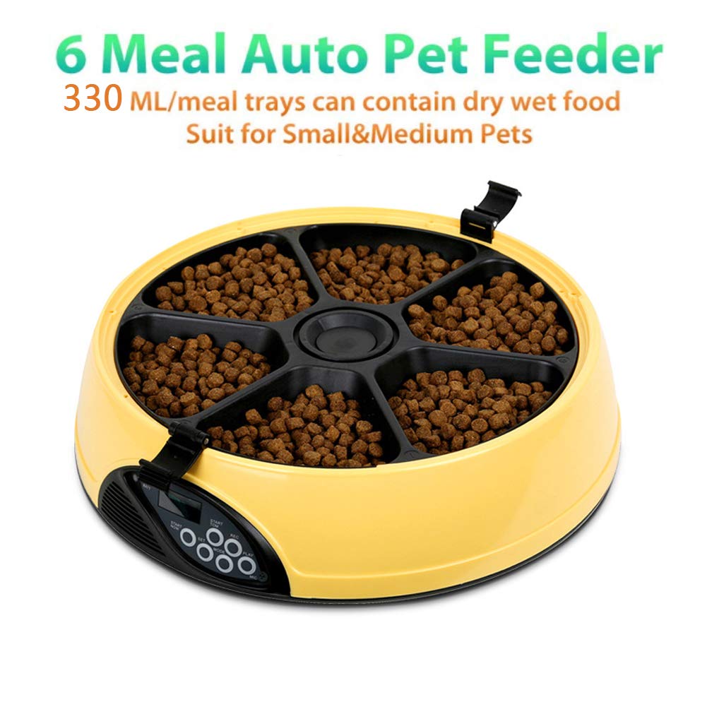 Automatic Pet Feeder - 6 Meal Programmable Dog & Cat Food Dispenser for Wet & Dry Food - BPA Free, Dishwasher Safe - Perfect for Travel, Workdays & Busy Pet Owners