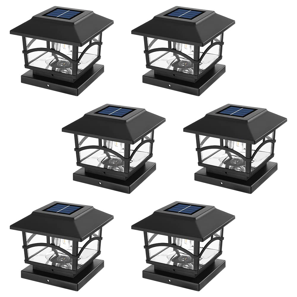 Solar Powered LED Post Cap Lights - Waterproof Outdoor Solar Post Lights for 3.5x3.5, 4x4 & 5x5 Wooden Posts - Bright Deck & Fence Lighting for Patio, Porch, Garden & Backyard Decoration (6 Pack) - Perfect for Pathway Illumination & Landscape Accent Lighting