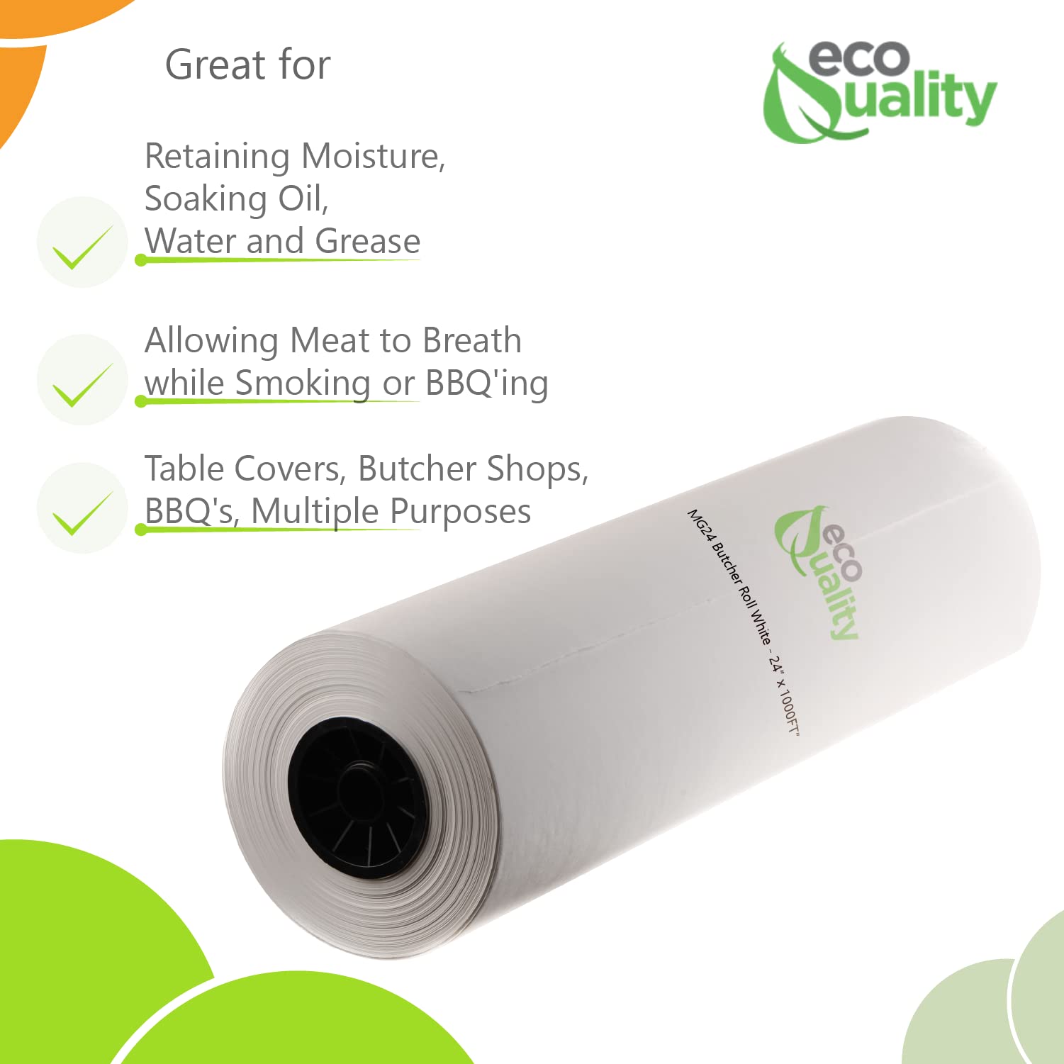 2 Pack EcoQuality Butcher Paper Rolls - 24 Inch x 1000 Feet Food Grade Freezer Paper for Meat Wrapping, BBQ Smoking, Restaurant & Food Service | Heavy Duty Butcher Roll for Commercial & Home Use