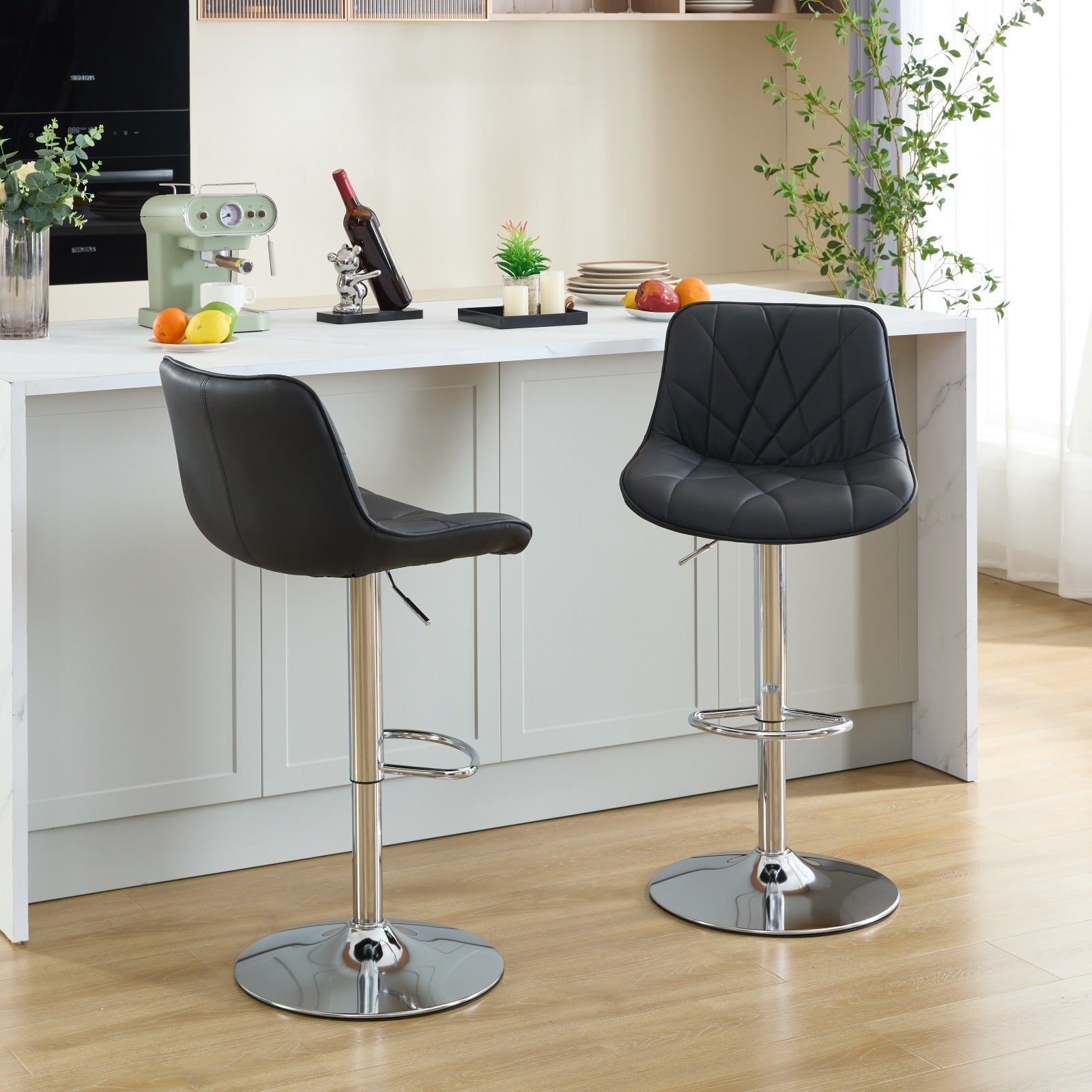 Adjustable Swivel Counter Height Bar Stools Set of 2 - Modern Kitchen Island Barstools with Back Support, Black - Perfect for Breakfast Nooks, Home Bars & Dining Areas