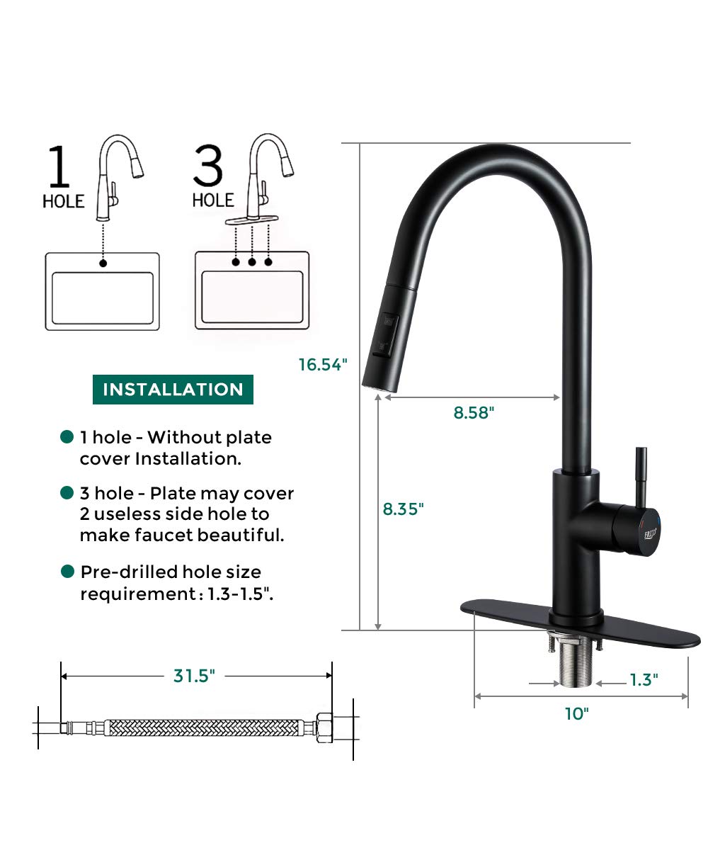 Premium Commercial Matte Black Stainless Steel Kitchen Faucet with Pull-Out Sprayer - High Arc Single Handle RV Sink Faucet with Deck Plate - Ideal for Modern Kitchens, Restaurants & Campers
