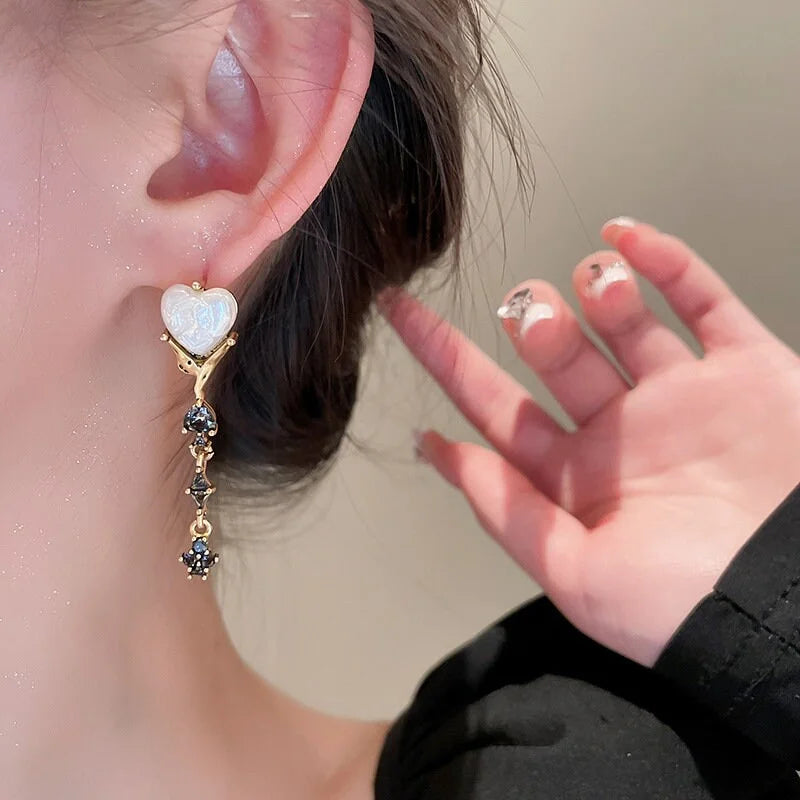 Luxury Black Heart Pearl Drop Earrings for Women - 925 Sterling Silver Dangle Earrings | Perfect for Weddings, Parties & Special Occasions | HE13351