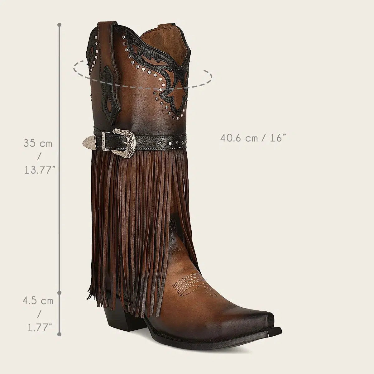 1GAXRS Women's Western Cowgirl Fringed Leather Boots - Brown Distressed Genuine Leather Riding Boots for Country Line Dancing & Rodeo Events