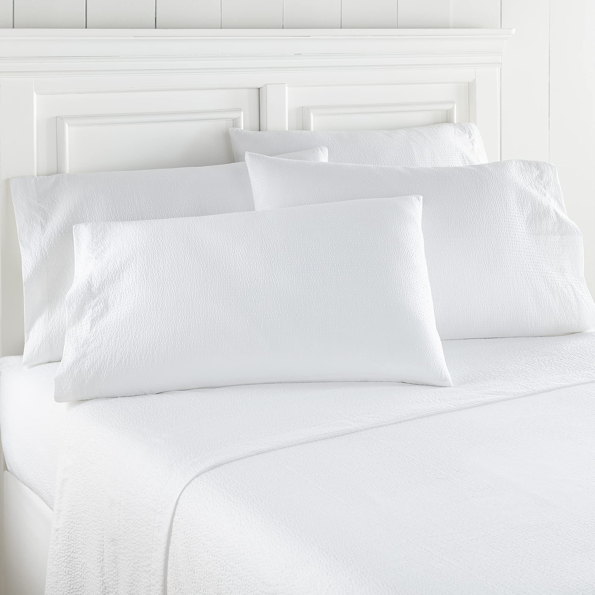 Shavel Home Products Seersucker Sheet Set - Full Size, 100% Cotton Breathable Bed Sheets, White - Perfect for Bedroom, Guest Room & Dorm Essentials