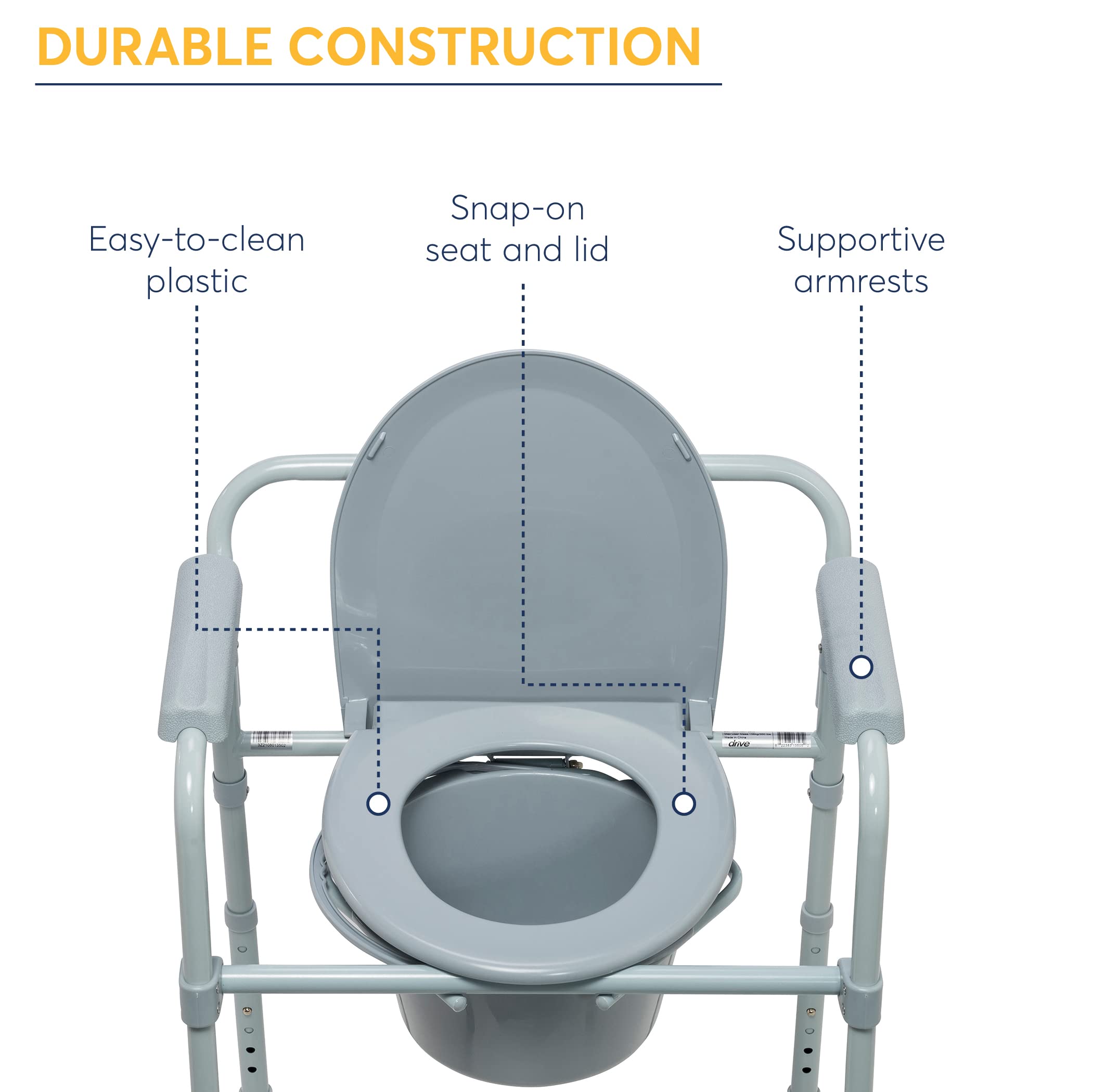 Drive Medical 12011KD-1 Adjustable Height Bathtub Transfer Bench & 11148-1 Folding Steel Bedside Commode Chair - Shower Safety and Portable Toilet Solution for Elderly, Disabled, and Post-Surgery Care at Home