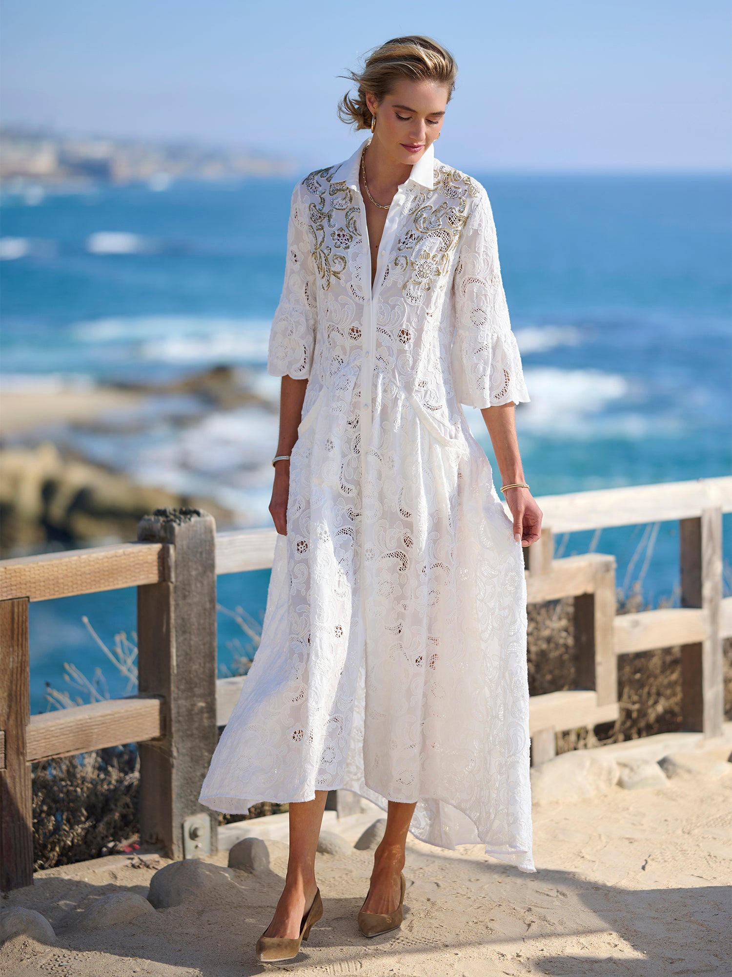 Elegant Iris Eyelet Embroidered Floral Summer Dress for Women - Perfect for Garden Parties, Weddings & Beach Vacations