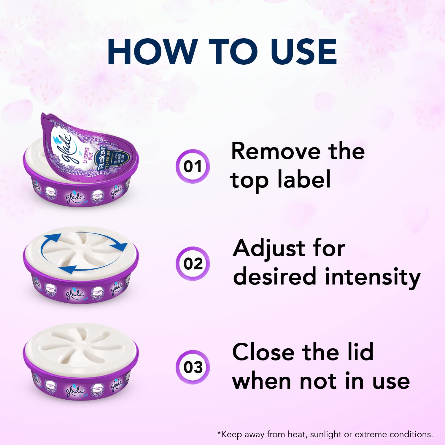 Glade Wild Lavender Gel Air Freshener - 75g (2.65oz) | Long-Lasting Fragrance for Home, Office, Bathroom & Car | Eliminates Odors Naturally