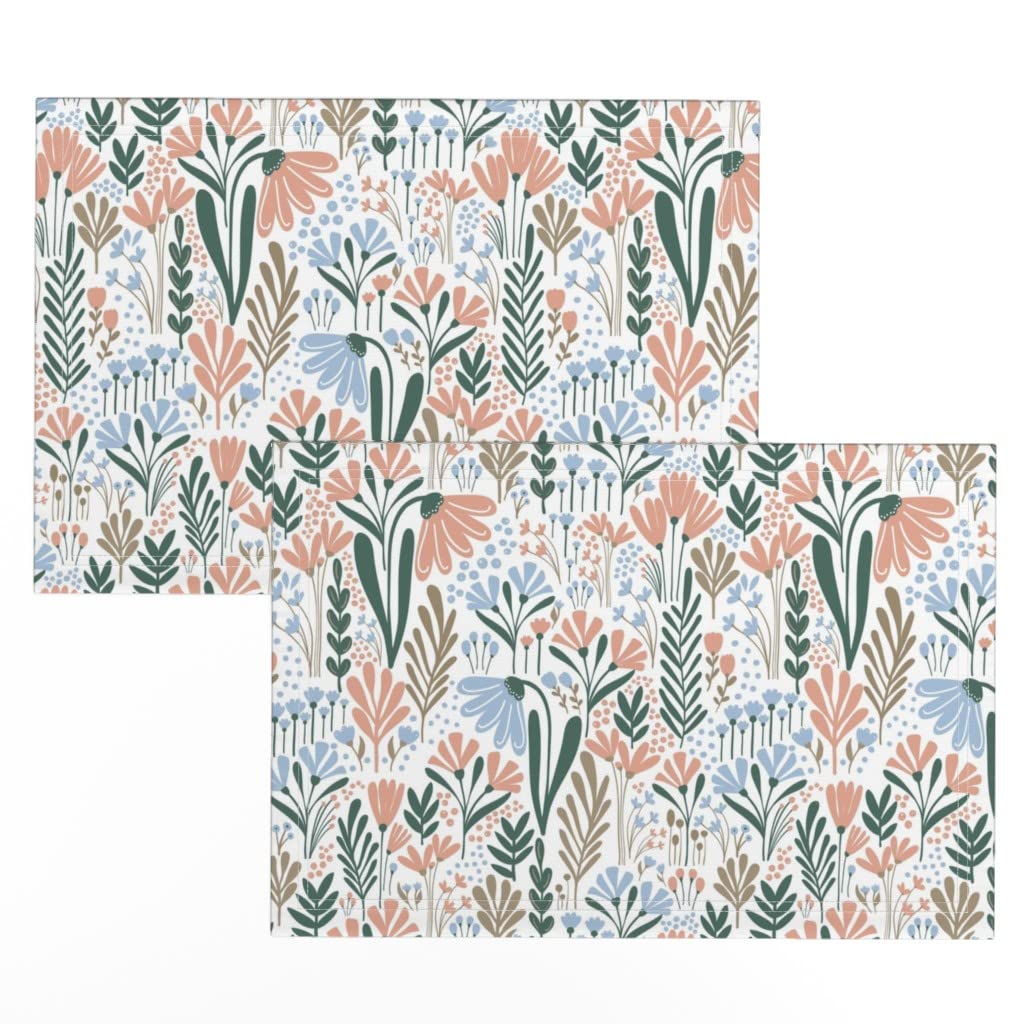 Premium Linen Cotton Canvas Placemats Set of 2 - Blue Floral Bloom Rose Print Washable Table Mats for Dining, Kitchen Decor & Party Table Setting