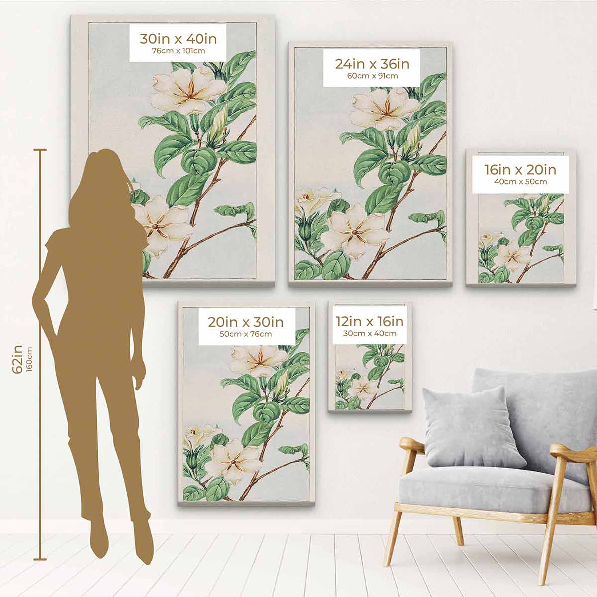 White Cape Jasmine Wall Art Canvas Print - 4552 - Elegant Floral Home Decor for Living Room, Bedroom & Office