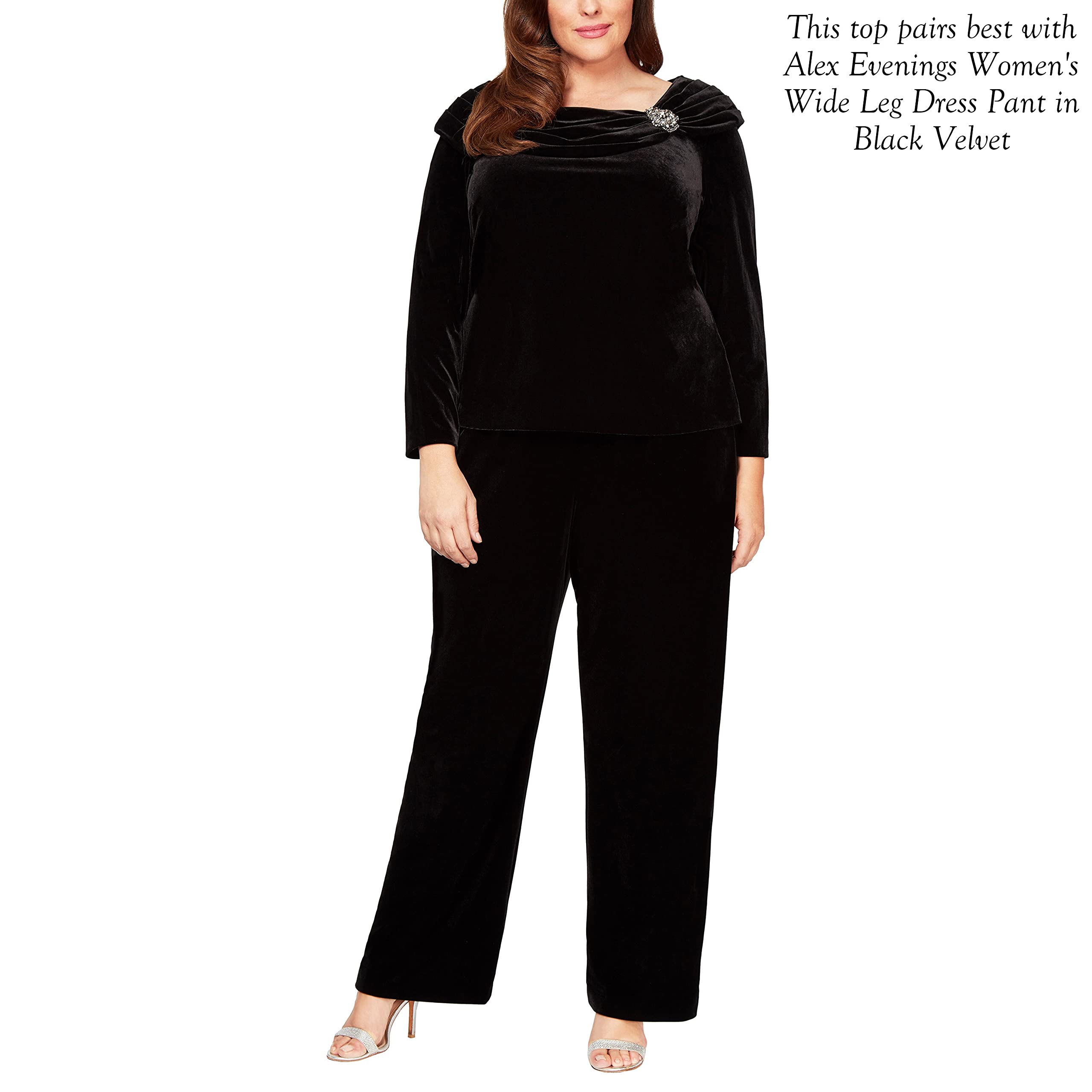 Alex Evenings Women's Plus Size Wide Leg Chiffon Dress Pants - Elegant Formal Wear for Mother of The Bride, Wedding Guest, Evening Party & Special Occasions