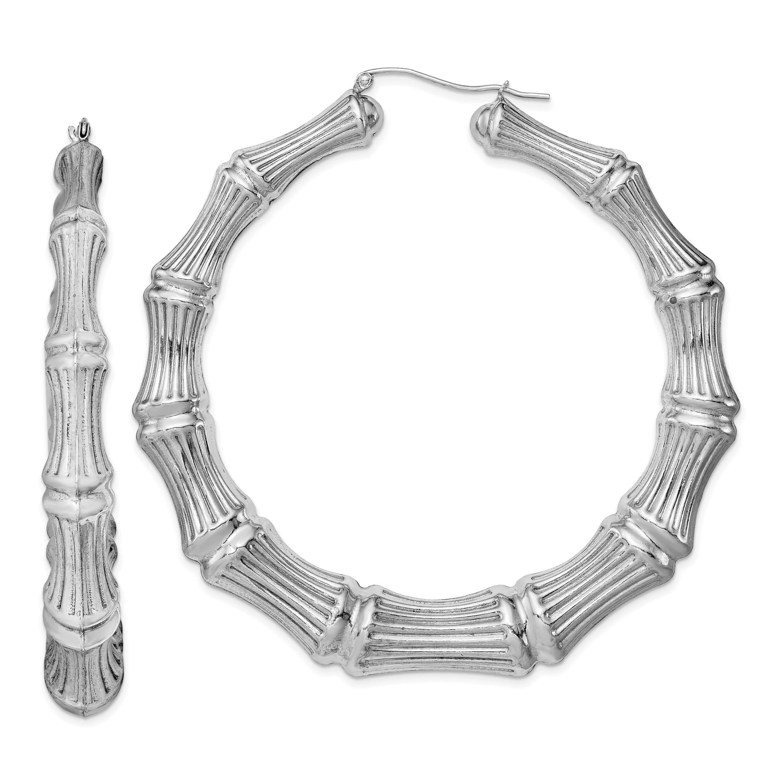 925 Sterling Silver Bamboo Round Extra Large Hoop Earrings for Women | Hypoallergenic Fashion Jewelry | Perfect for Parties, Weddings & Everyday Wear