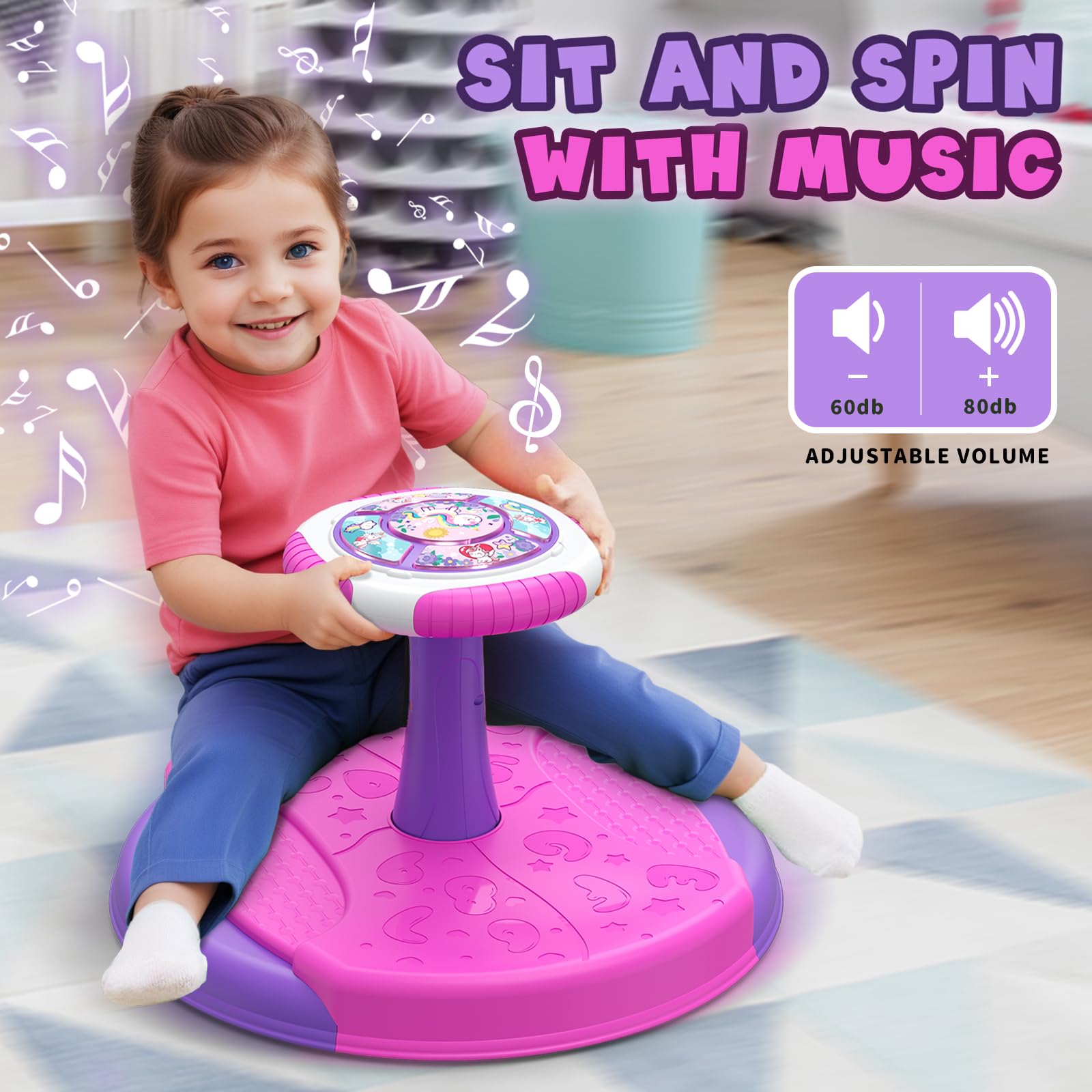 Unicorn Sit and Spin Toy for Toddlers 3-5 Years Old | 360° Spinning Seat with LED Lights & Music | Sensory Learning Toy for 3 4 5 Year Old Girls | Perfect Birthday Gift for Indoor Play & Preschool Development