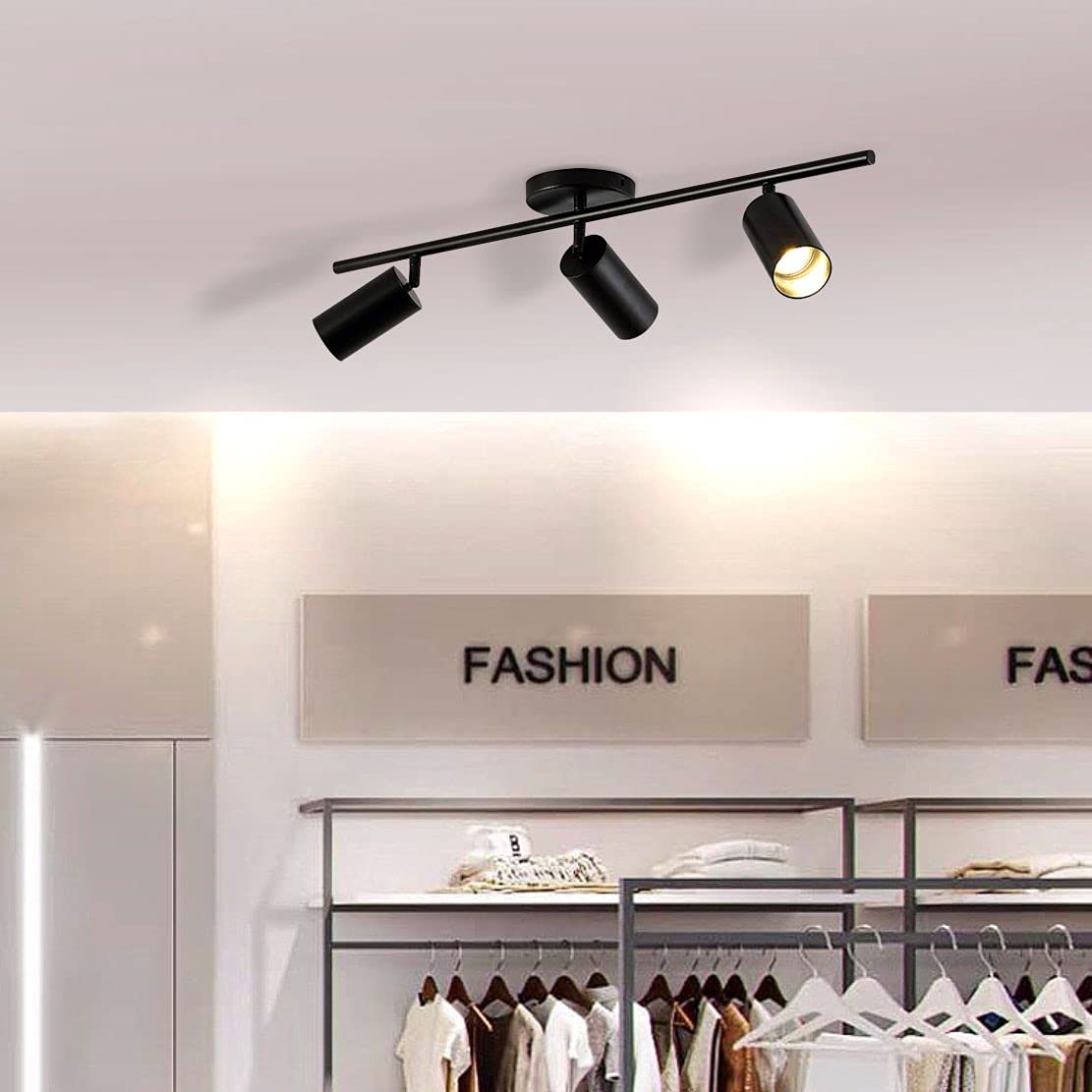 Modern Matte Black Track Lighting Fixture - 3-Light Dimmable LED Ceiling Spotlights for Kitchen, Dining Room & Living Room | Indoor Flush Mount Lighting | Energy Efficient Home & Office Lighting Solution