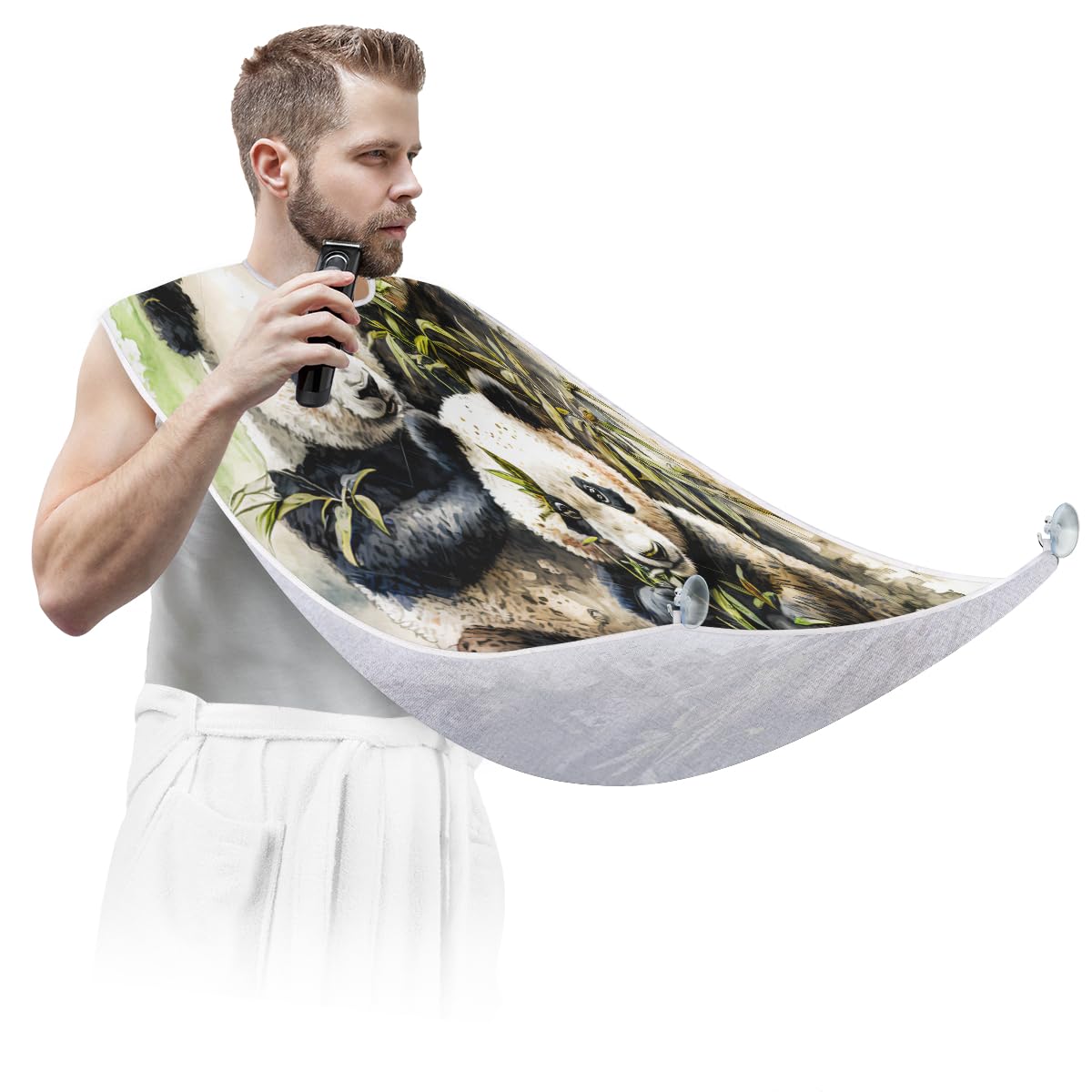 Men's Cute Animal Panda Beard Shaving Bib - Waterproof Hair Dye Apron for Barbers & Stylists - Sink Hair Catcher for Beard Trimming & Makeup - Perfect Gift for Grooming & Salon Use