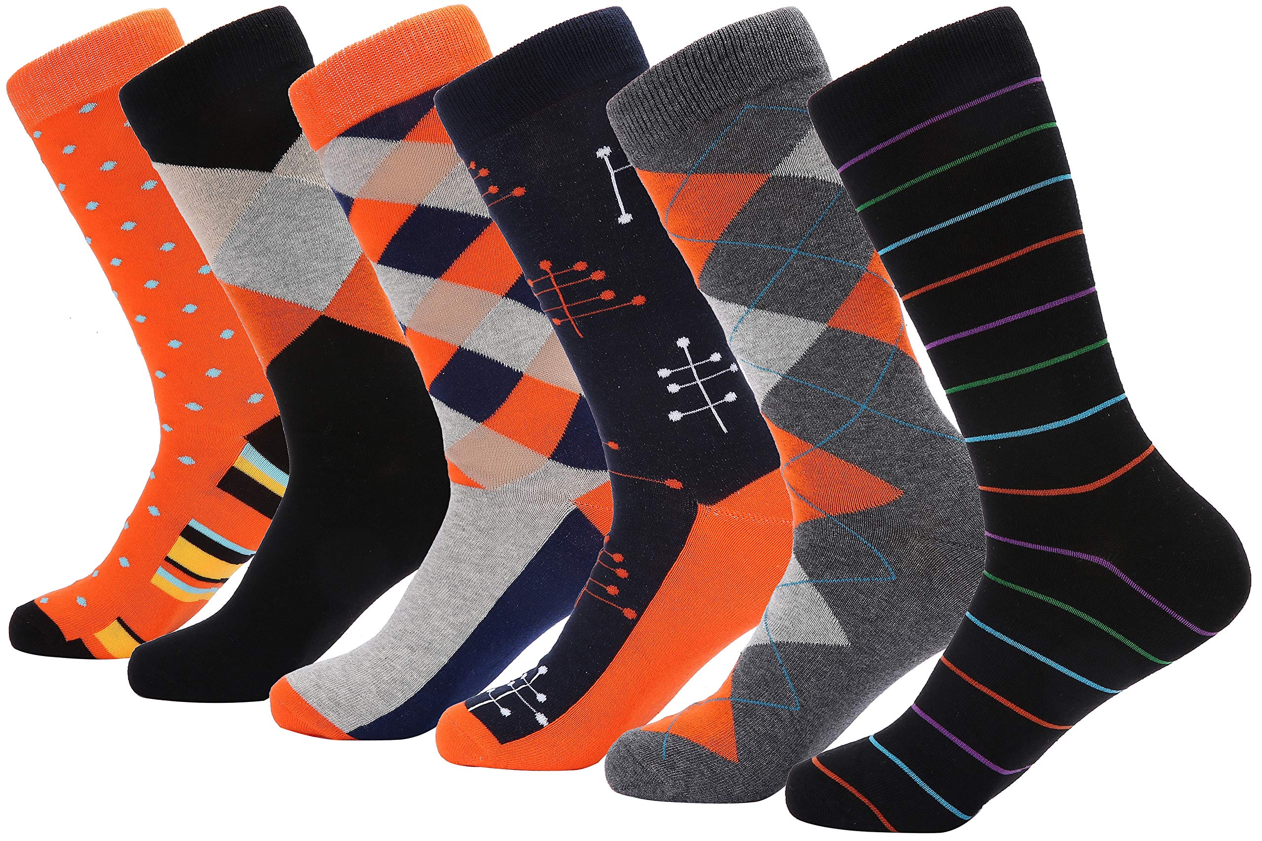 Marino Men's Dress Socks - 6 Pack Colorful Cotton Socks for Business & Casual Wear - Funky Patterned Socks for Office, Wedding & Everyday Use