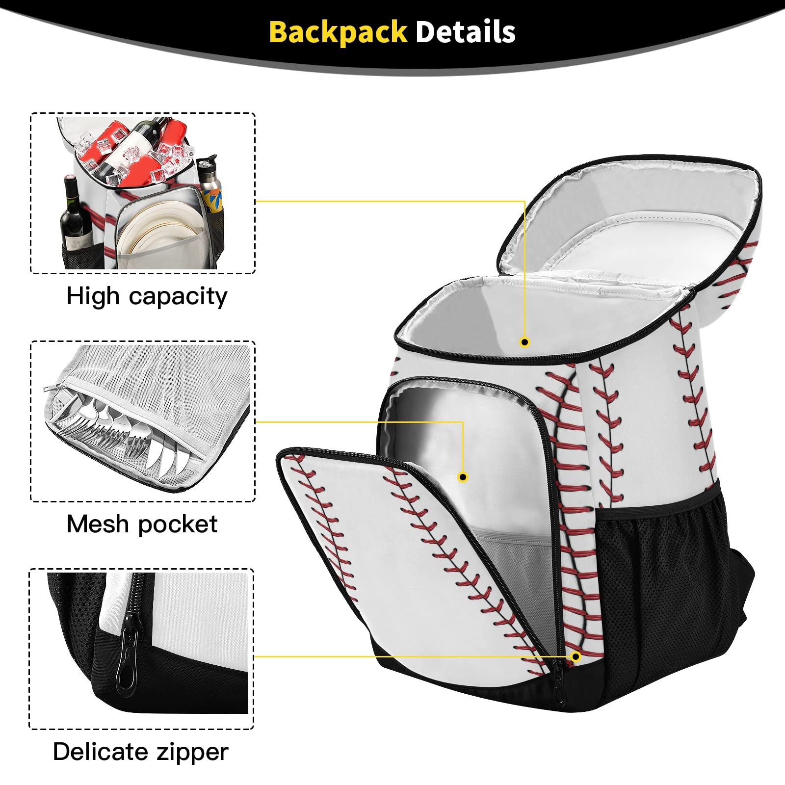 Xigua Sport Stripe Baseball Cooler Backpack - Leakproof Insulated Lunch Bag with Large Capacity for Work, Hiking, Camping, Beach & Fishing | Perfect for Picnics, Tailgating & Outdoor Adventures