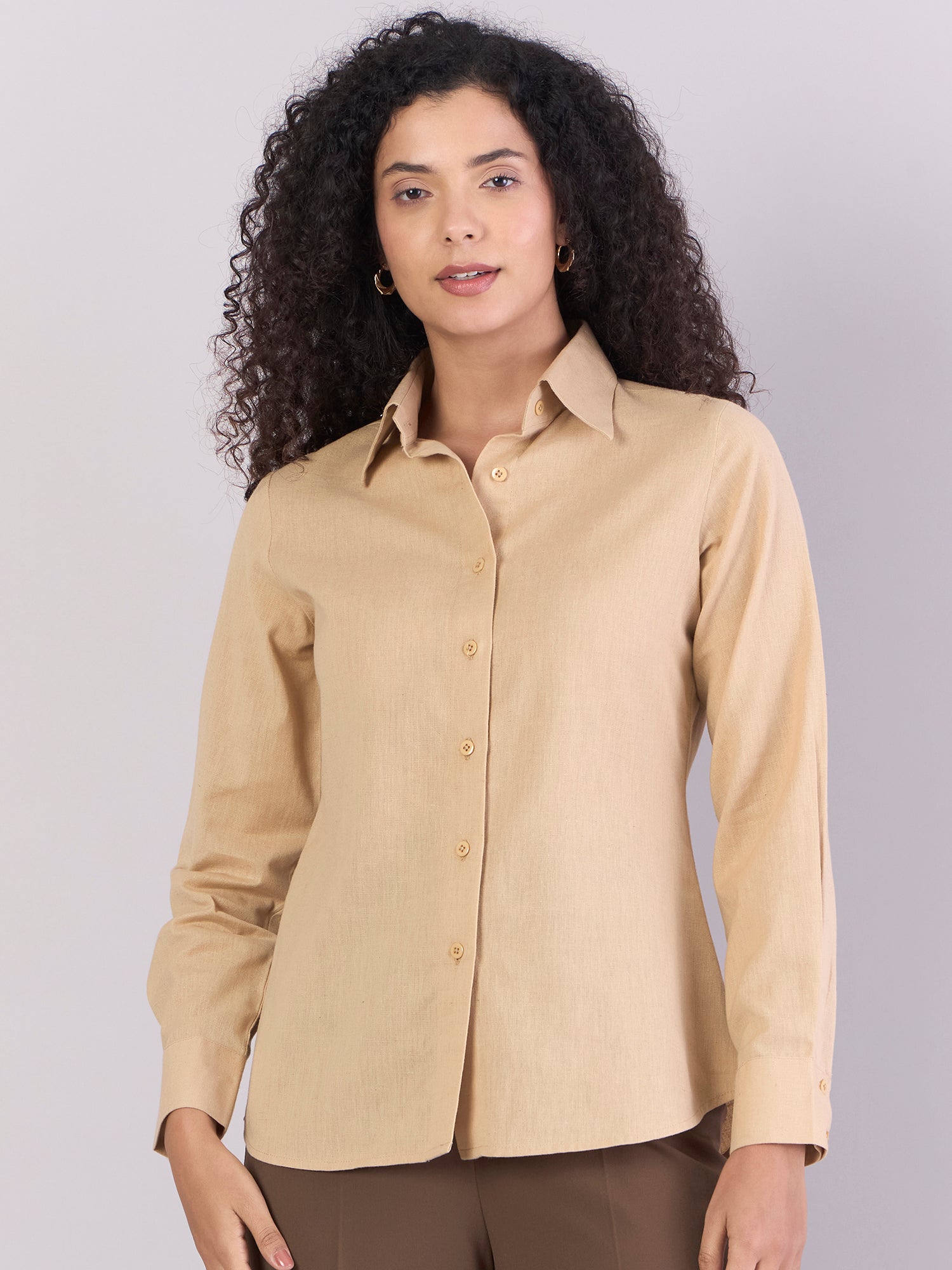 Beige Lightweight Pure Cotton Relaxed Fit Shirt for Men - Comfortable Casual Wear for Office, Travel & Everyday Outfits