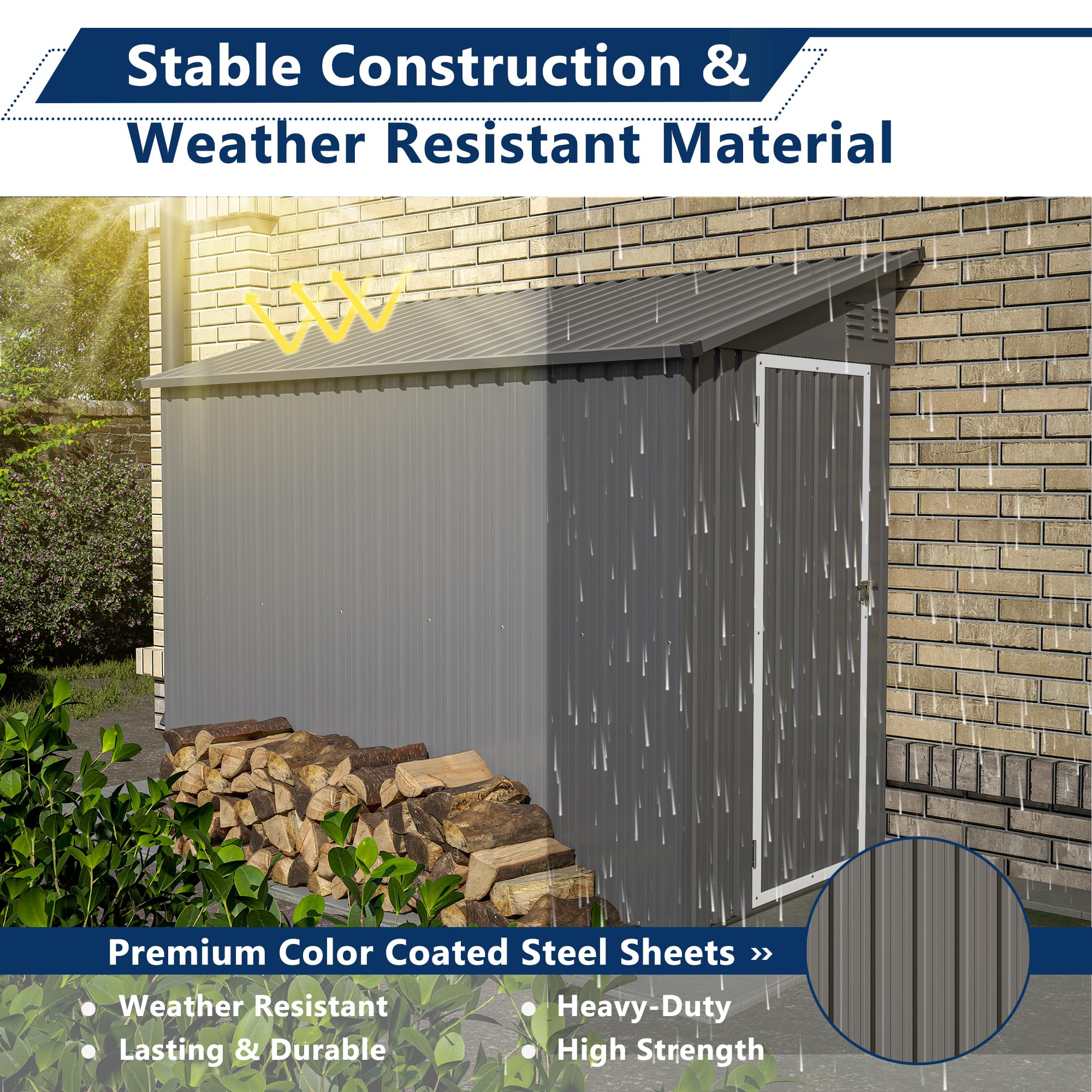 4' x 8' Lean-to Metal Storage Shed - Outdoor Garden Shed for Backyard, Patio & Yard Organization | Grey Weather-Resistant Utility Shed for Tools, Lawn Equipment & Seasonal Storage