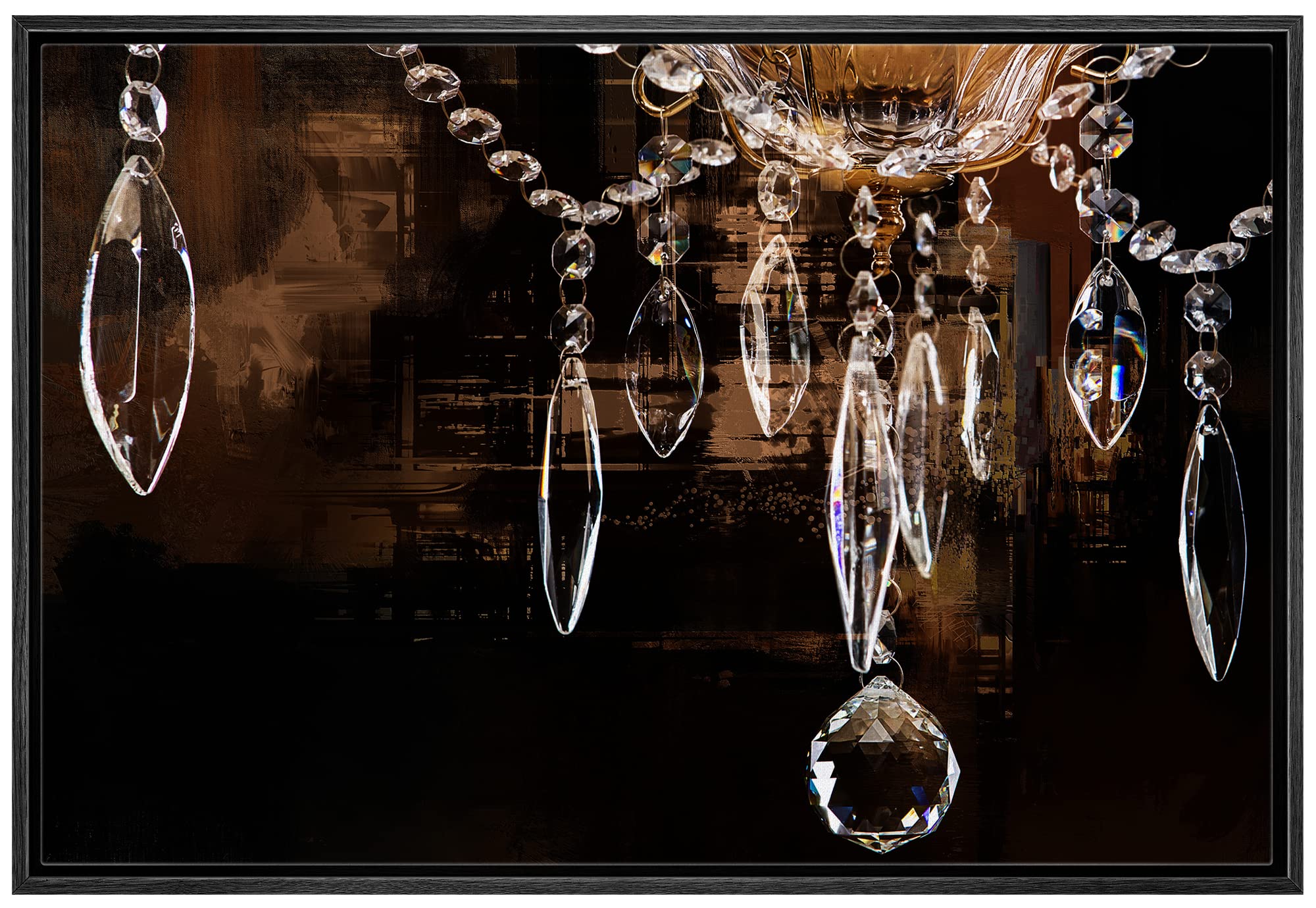Crystal Chandelier Silhouette Framed Canvas Wall Art - 24x36 Inch Modern Black Digital Print for Living Room, Bedroom & Office Decor | Elegant Home Decoration, Relaxing Atmosphere Creation