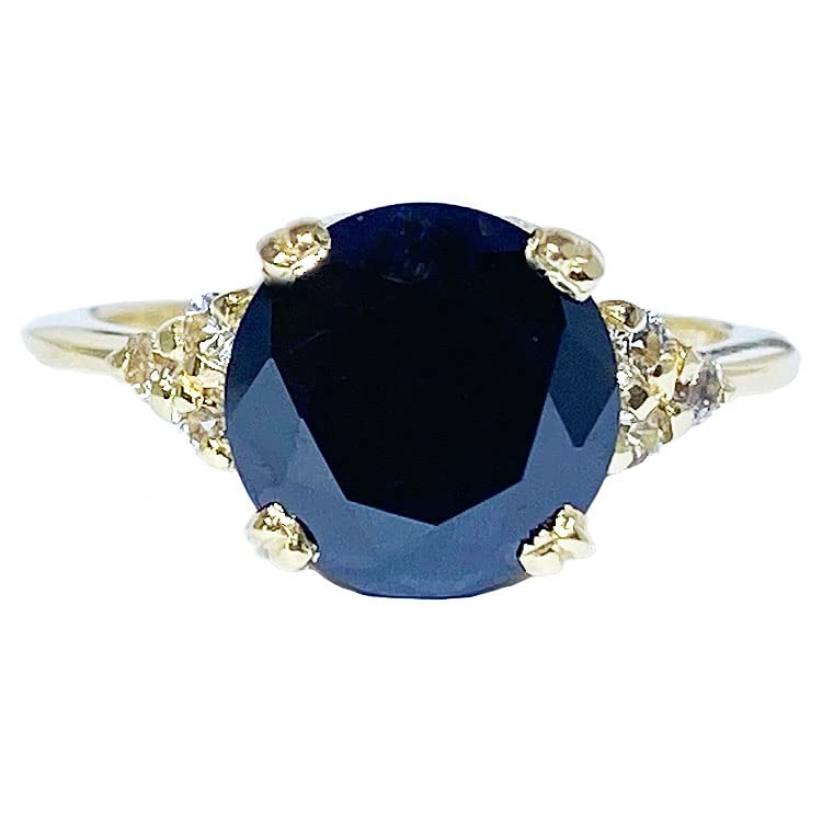 Onyx Ring for Women - Black Stone Statement Ring in Gold - Round Prong Set Engagement & Cocktail Ring - December Birthstone Jewelry Gift for Her - Perfect for Weddings, Parties & Special Occasions