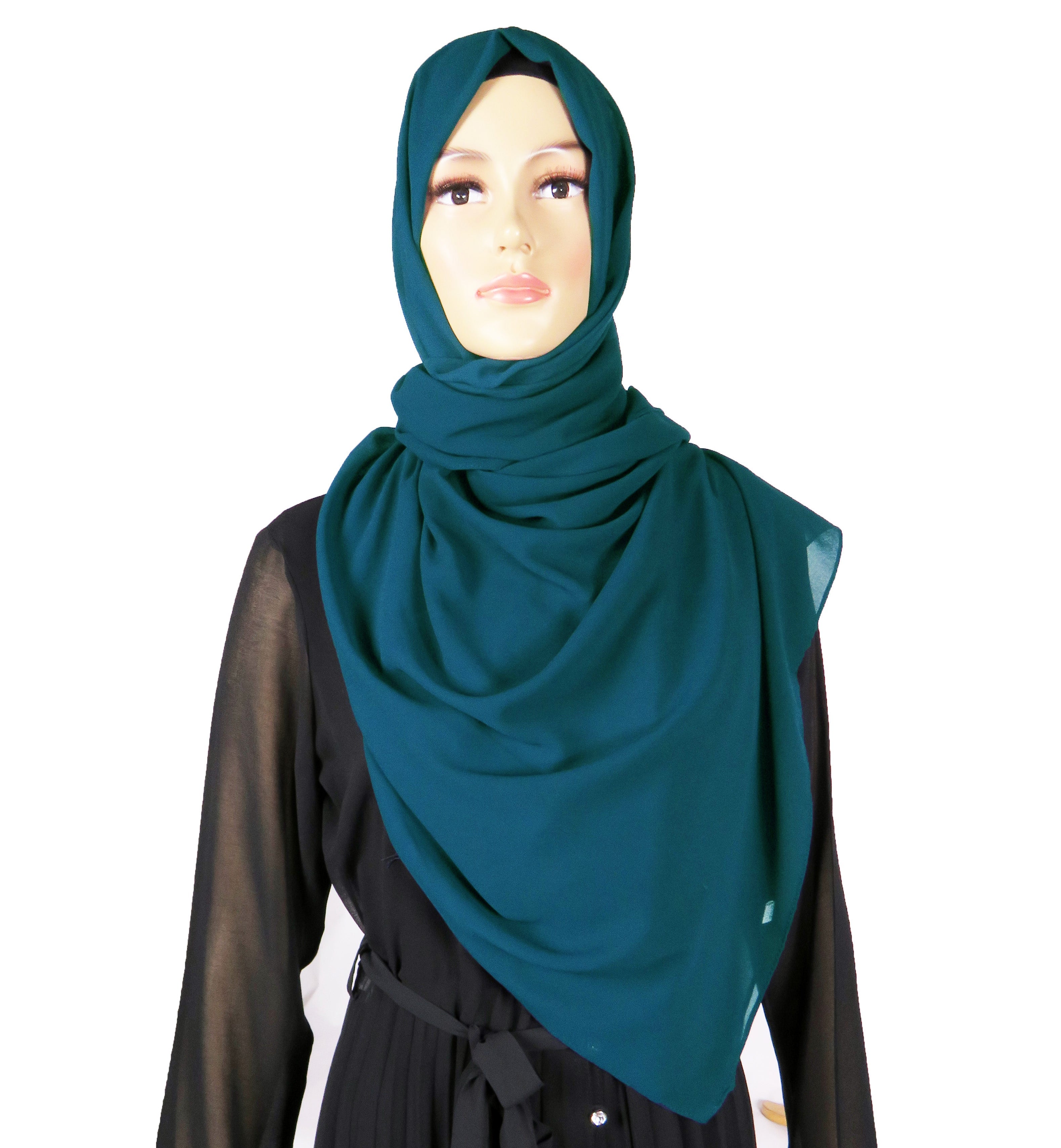 Elegant Chiffon Long Hijab Scarf - Soft & Lightweight Ocean Blue Shawl for Women - Perfect for Daily Wear, Prayer, and Special Occasions