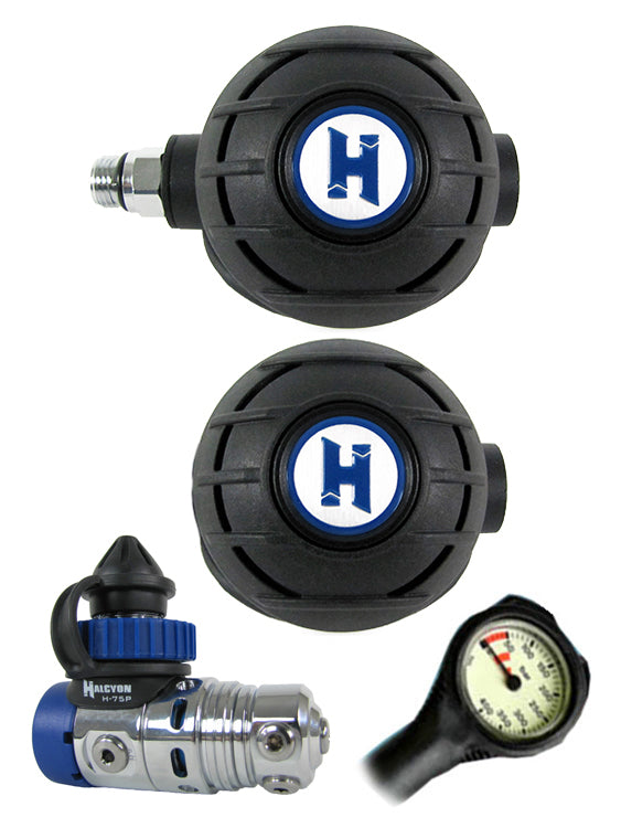 Halcyon H75P DIN Regulator Set with Aura First Stage & Aura Octopus - Free Termo Gauge Included | Scuba Diving Gear for Professional & Recreational Divers