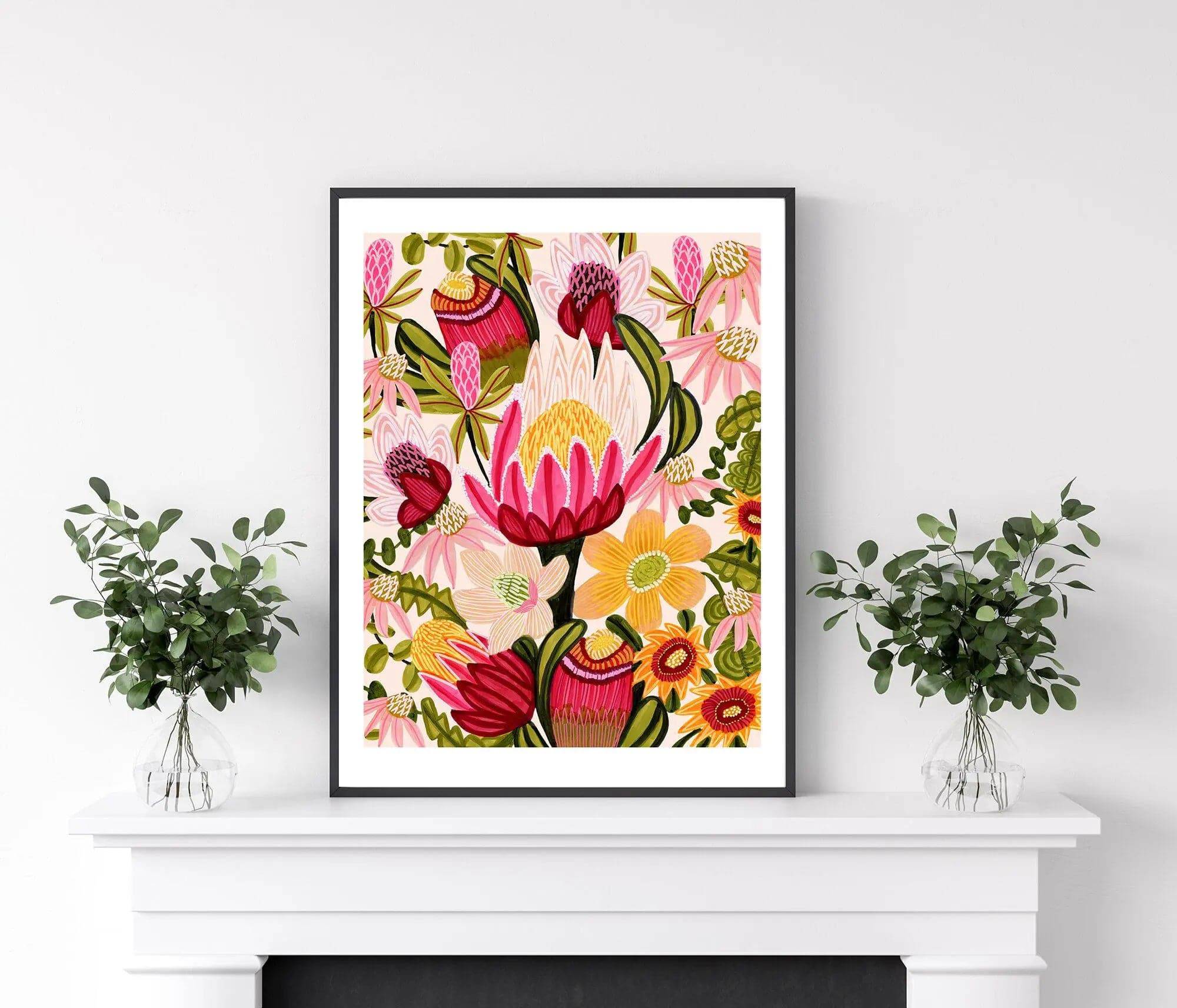 King Red Protea Flower Wall Art Print - Stunning Botanical Decor for Living Room, Bedroom & Office | Perfect for Home & Office Decor