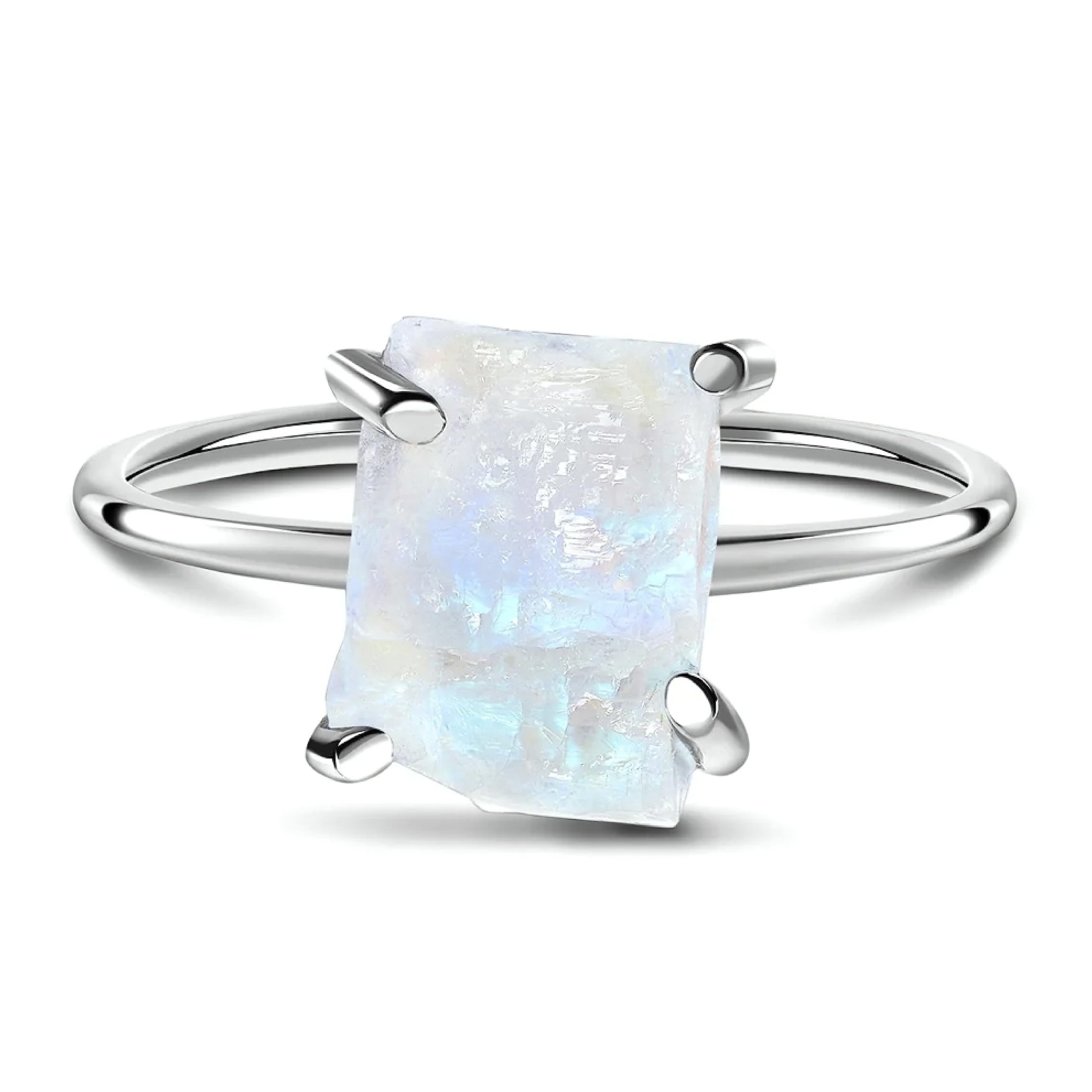 Moon Magic - Genuine Moonstone, Amethyst, Rose Quartz & Aquamarine Rings in 925 Sterling Silver & 18K Rose Gold - Raw Crystal Jewelry for Women | Perfect for Meditation, Healing & Spiritual Gifts