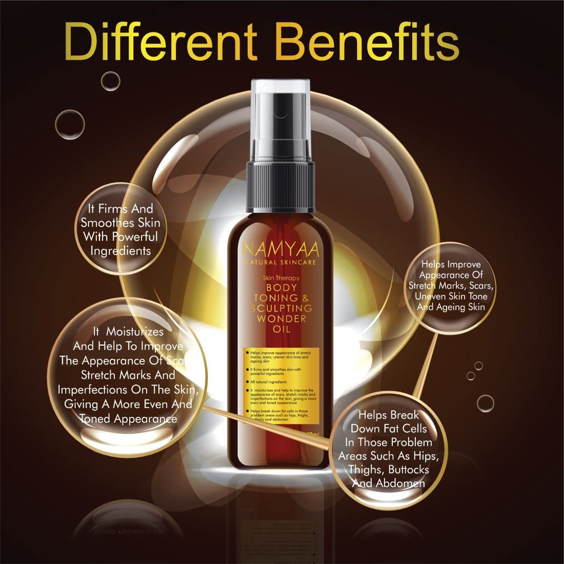 Namyaa Natural Science Body Toning & Sculpting Wonder Oil - Reduces Scars, Stretch Marks & Signs of Aging | Improves Skin Tone, Firms & Nourishes | 50 ml | Perfect for Post-Pregnancy, Weight Loss & Daily Skincare Routine