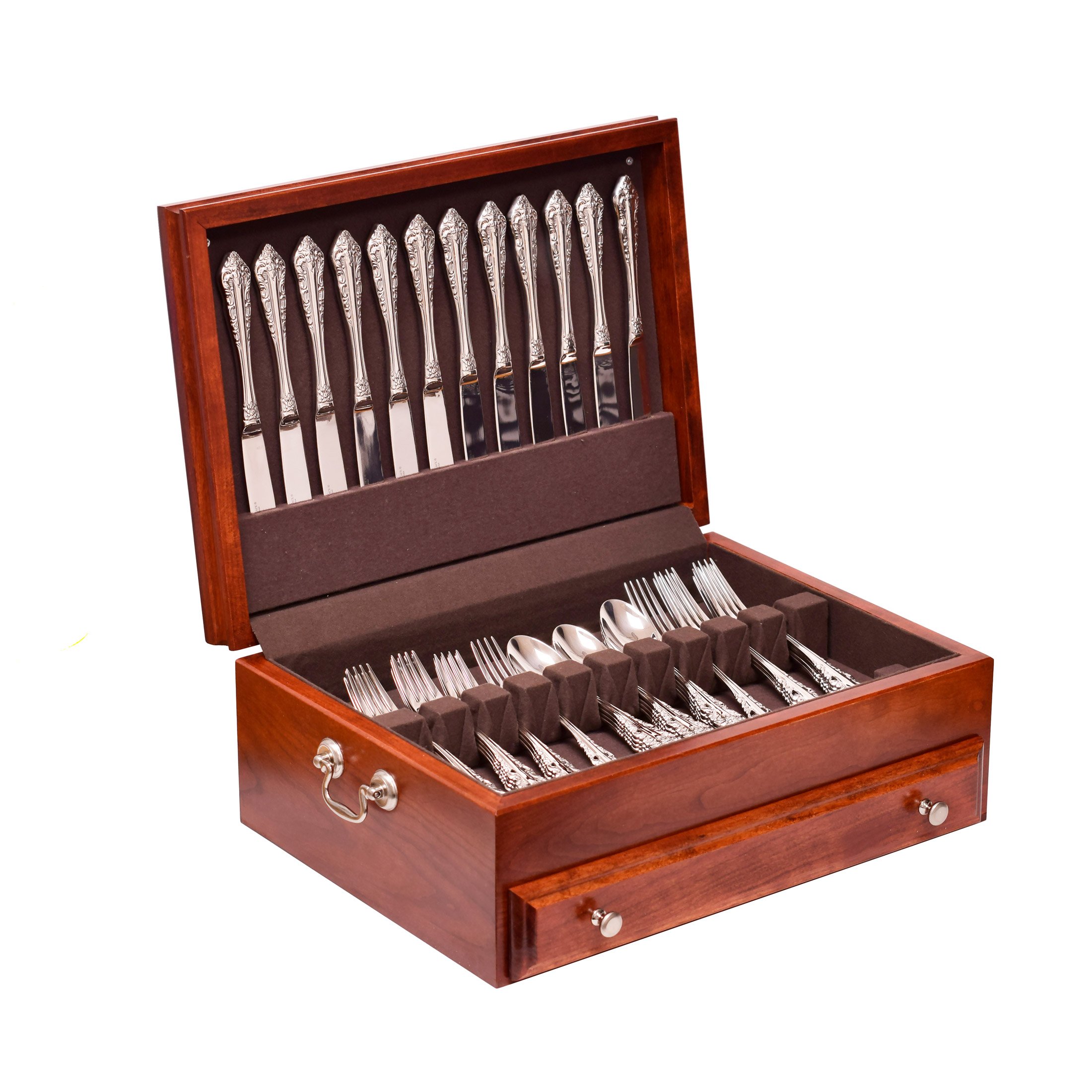 Premium One-Drawer Solid Cherry Flatware Chest - Heritage Cherry Finish - Elegant Silverware Storage Organizer for Dining Room & Wedding Gifts