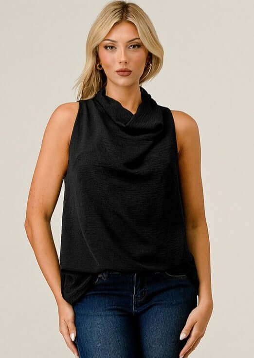 Flattering & Versatile Black Satin Sleeveless Top for Women - Made in USA | Perfect for Evening Parties, Date Nights & Office Wear