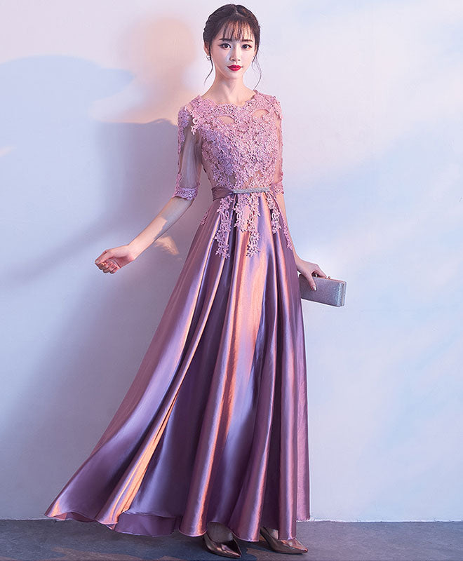Elegant Pink A-Line Lace Long Prom Dress & Bridesmaid Gown - Perfect for Formal Dances, Weddings, and Special Occasions