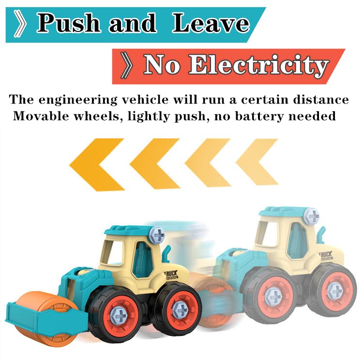 4 Pack Take Apart Construction Trucks Toys for Boys Ages 3-8, STEM Learning Montessori Engineering Vehicle Playset with Electric Drill – Perfect for Pretend Play, Birthday Gifts & Classroom Activities