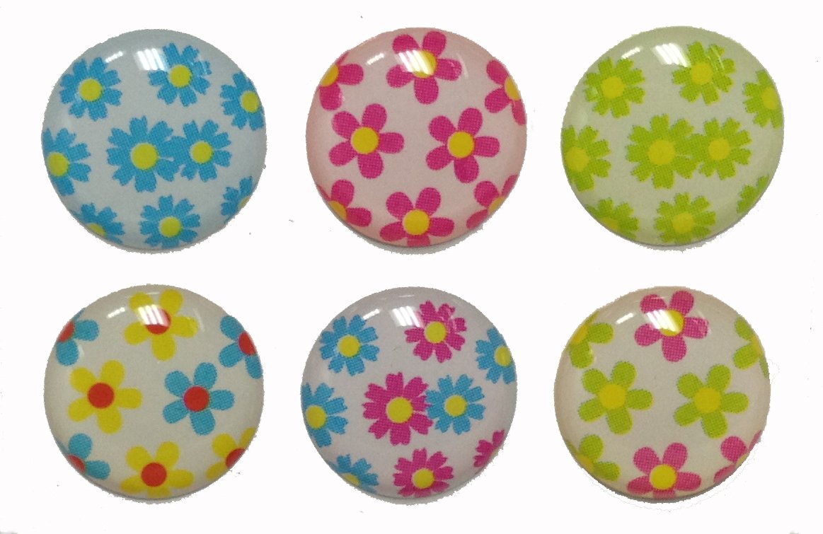 3D Semi-Circular Mini Flower Home Button Stickers - 6 Pieces for iPhone 5/4/4s/3GS/3G, iPad 2, iPad Mini, iPod Touch - Red, Blue, Green, Yellow - Perfect for Personalizing & Protecting Your Apple Devices
