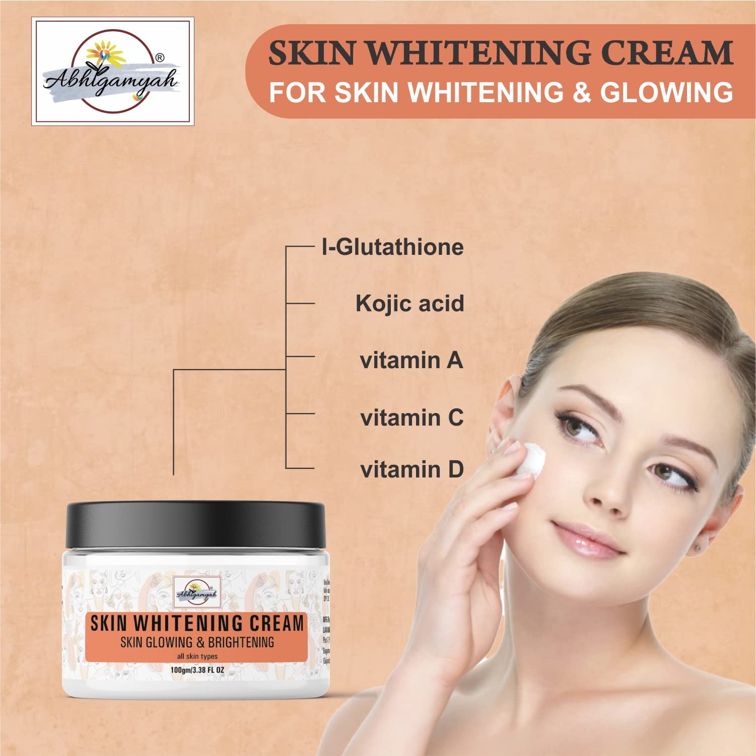 ABHIGAMYAH Skin Whitening & Brightening Face Cream for All Skin Types - Pack of 2 (100g Each) | Dark Spot Reducer, Even Skin Tone | Daily Moisturizer for Face & Neck