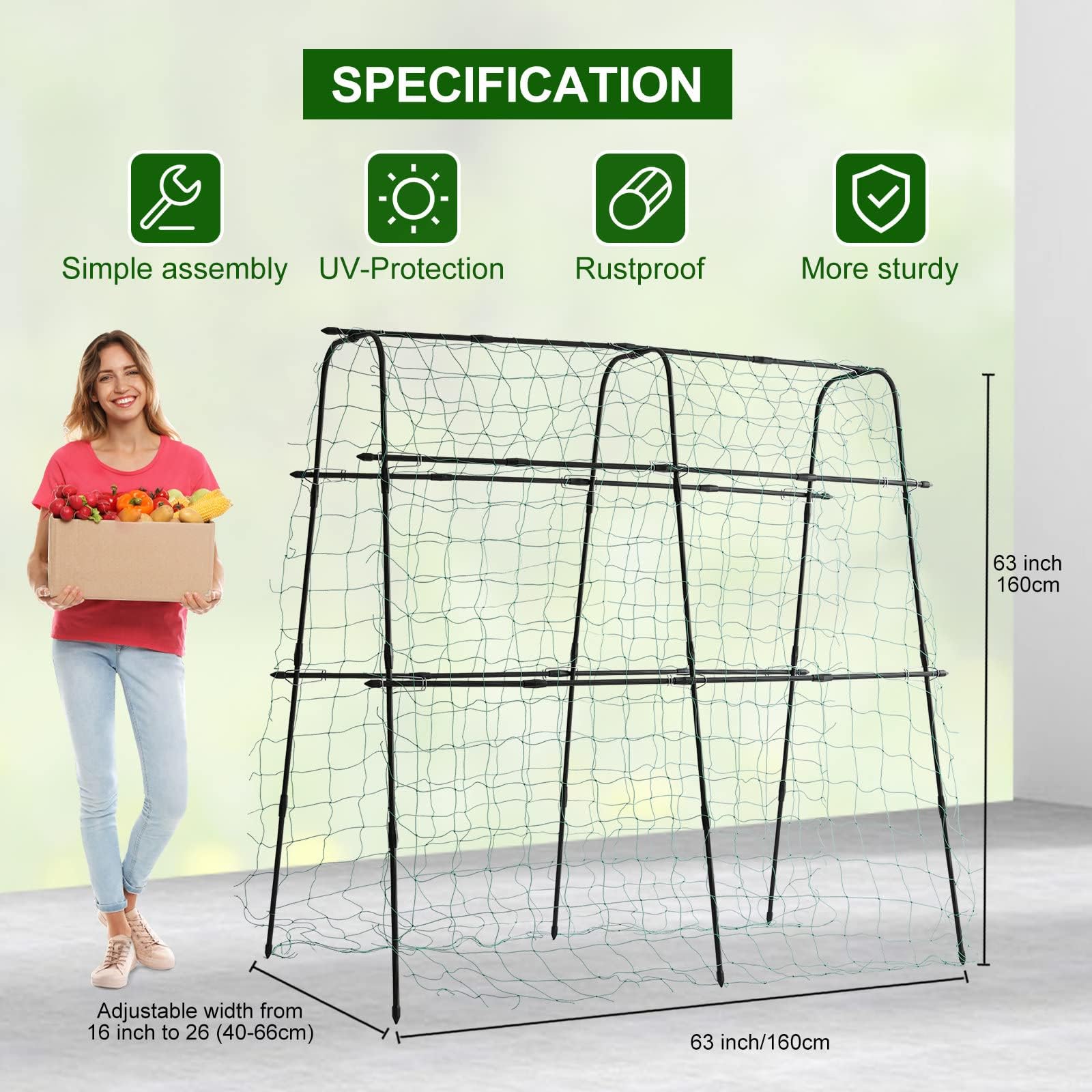 5ft Tall Black Metal Garden Cucumber Trellis - A-Frame Arch Plant Support for Climbing Plants, Tomatoes, Grapes, Squash & Vegetables - Perfect for Outdoor Raised Beds & Vertical Gardening