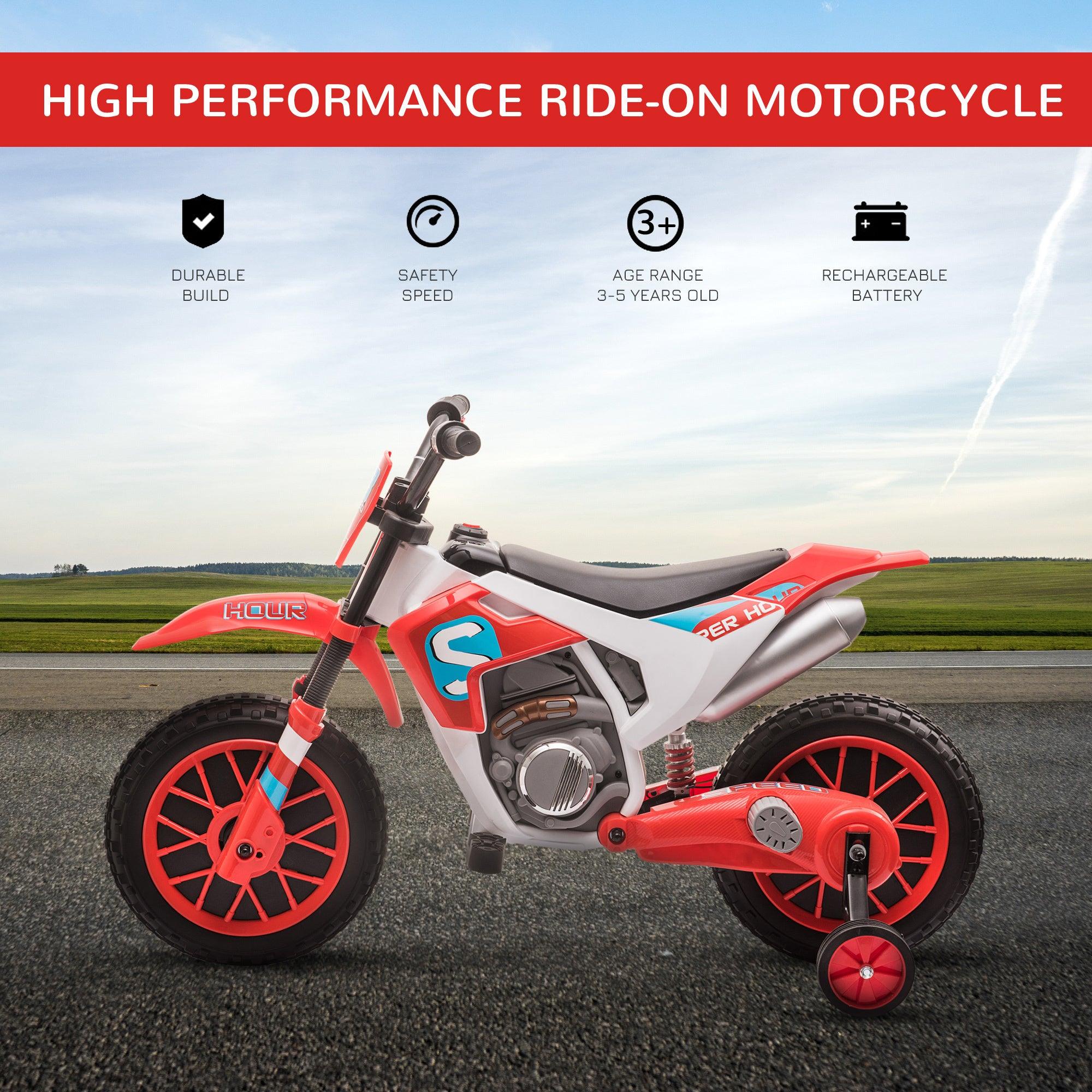 12V Kids Electric Dirt Bike - Battery Powered Ride On Motorcycle Toy with Training Wheels & Charger - Red Off-Road Street Bike for Boys & Girls - Perfect for Backyard, Park & Neighborhood Riding
