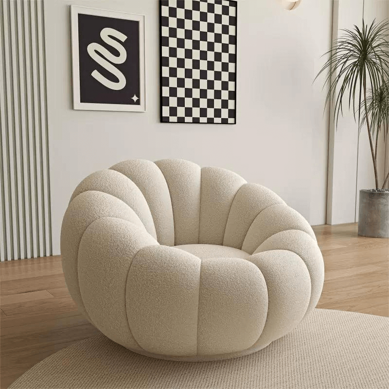 White Pink Red Yellow Green Orange Gray Pumpkin Swivel Accent Chair with Boucle and Sherpa Upholstery - Perfect for Living Room, Bedroom, or Office Decor