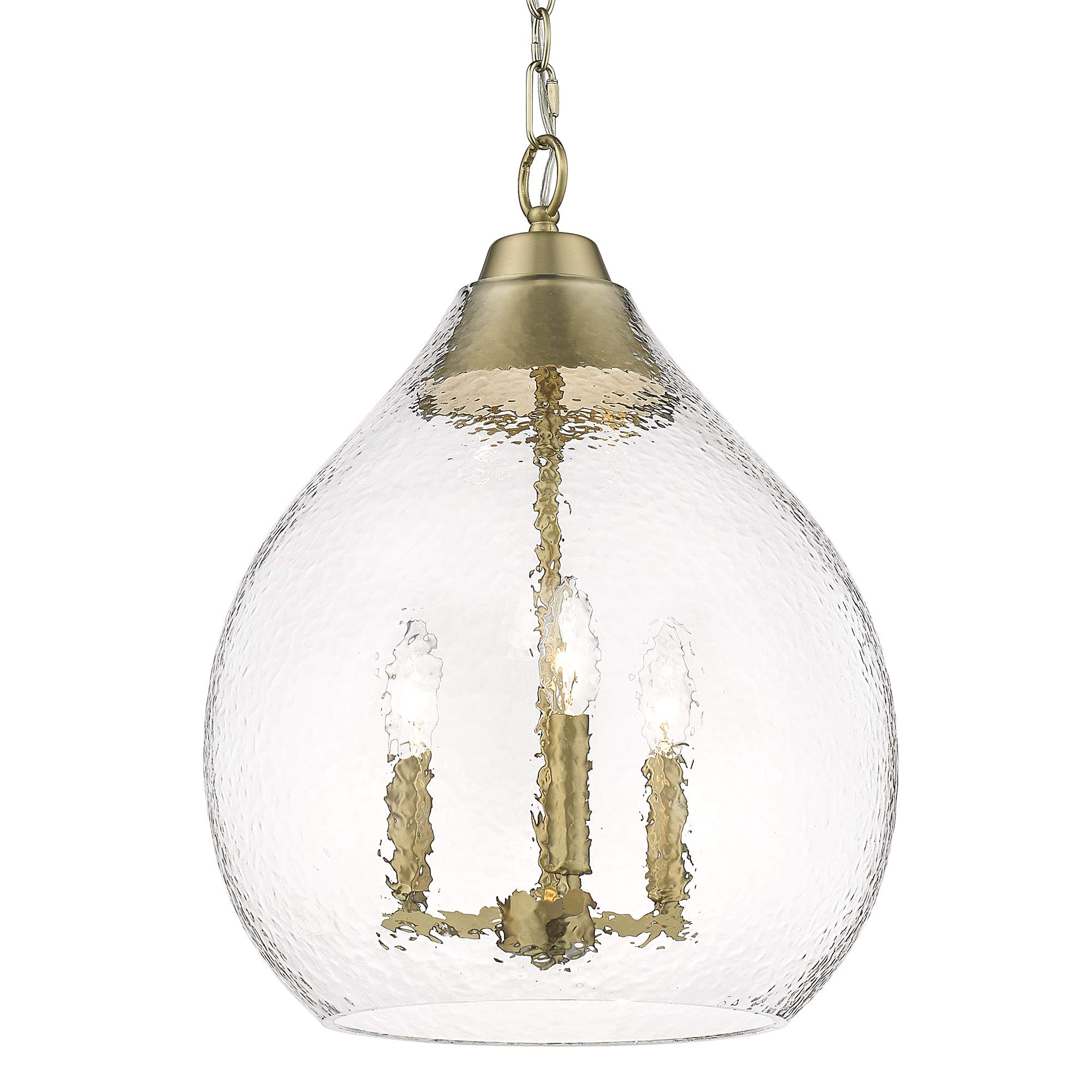 Ariella 3-Light Pendant Lighting in Brushed Champagne Bronze with Hammered Clear Glass - Modern Hanging Light Fixture for Kitchen Island, Dining Room, and Living Room Ceiling