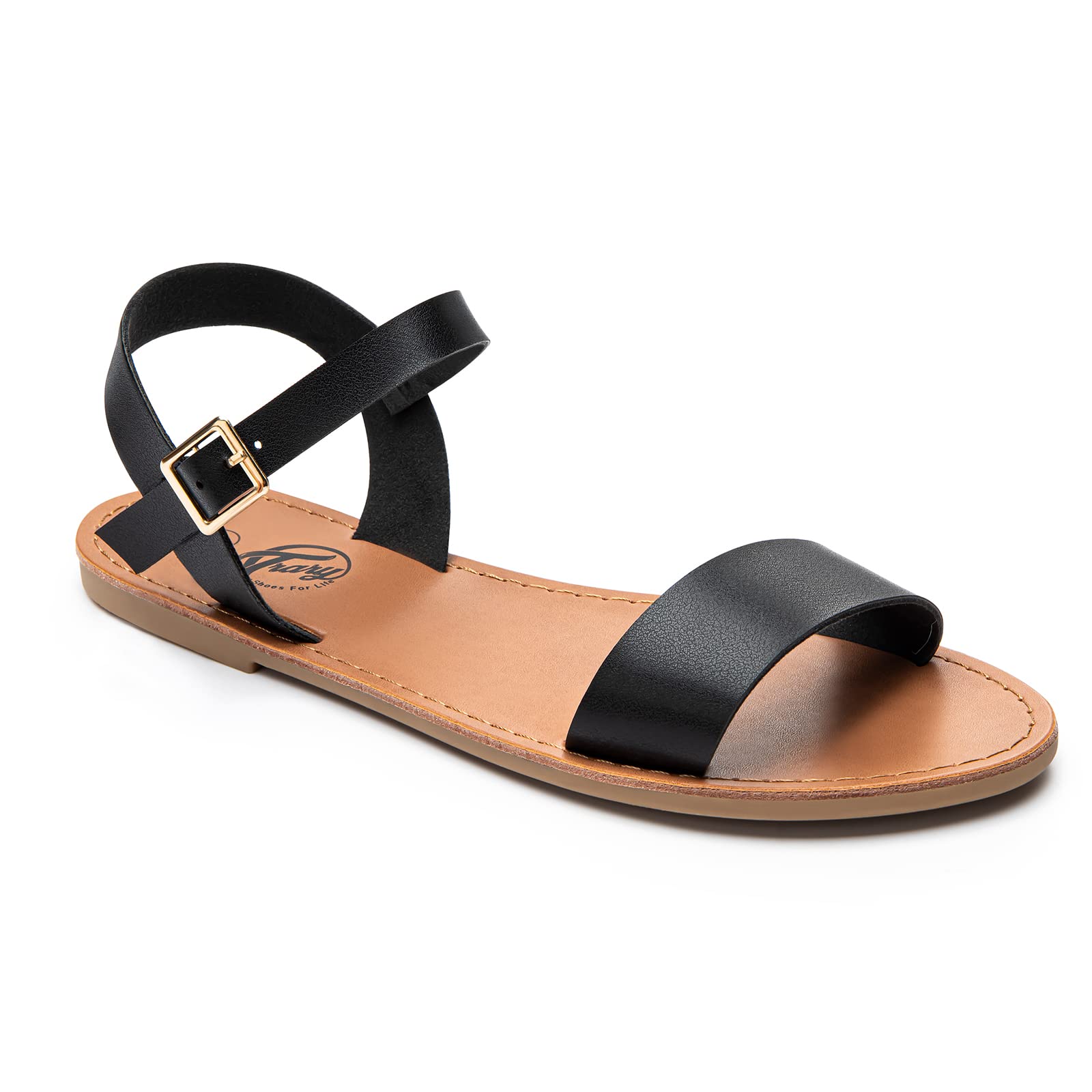 Stylish Women's Leather Gladiator Sandals with Adjustable Metal Buckle - Comfortable Flat Summer Sandals for Weddings, Parties & Casual Wear | Open Toe Two-Tone Design & Ankle Strap