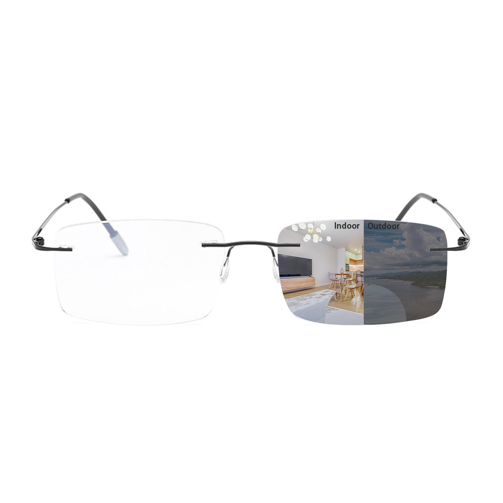 Photochromic Bifocal Reading Glasses with Blue Light Blocking - Transition Rimless Sunglasses for Men & Women - Perfect for Indoor Reading & Outdoor Activities