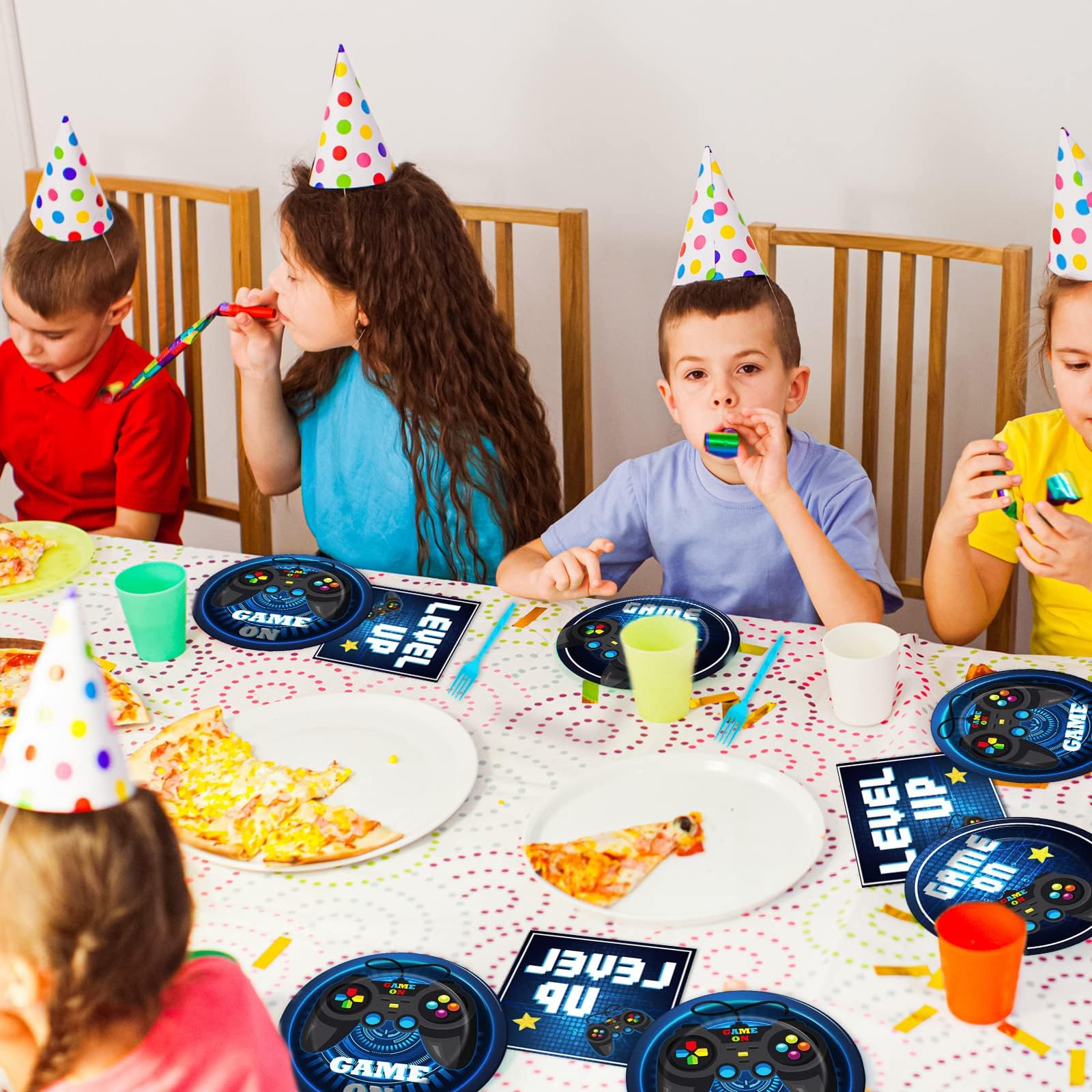 96-Piece Video Game Party Supplies Set - Paper Plates, Napkins & Decorations for Gaming Themed Birthday Party | Kids Party Favors | Serves 24 Guests | Perfect for Gaming Birthday Parties, LAN Parties & Esports Events