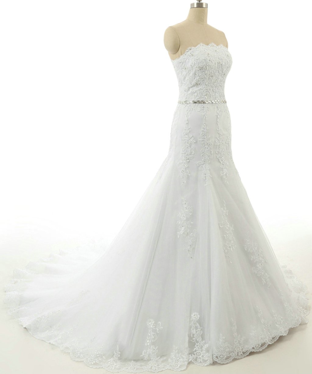 Elegant Strapless Lace Mermaid Wedding Dress for Women - Romantic Bridal Gown for Beach, Church & Formal Ceremonies